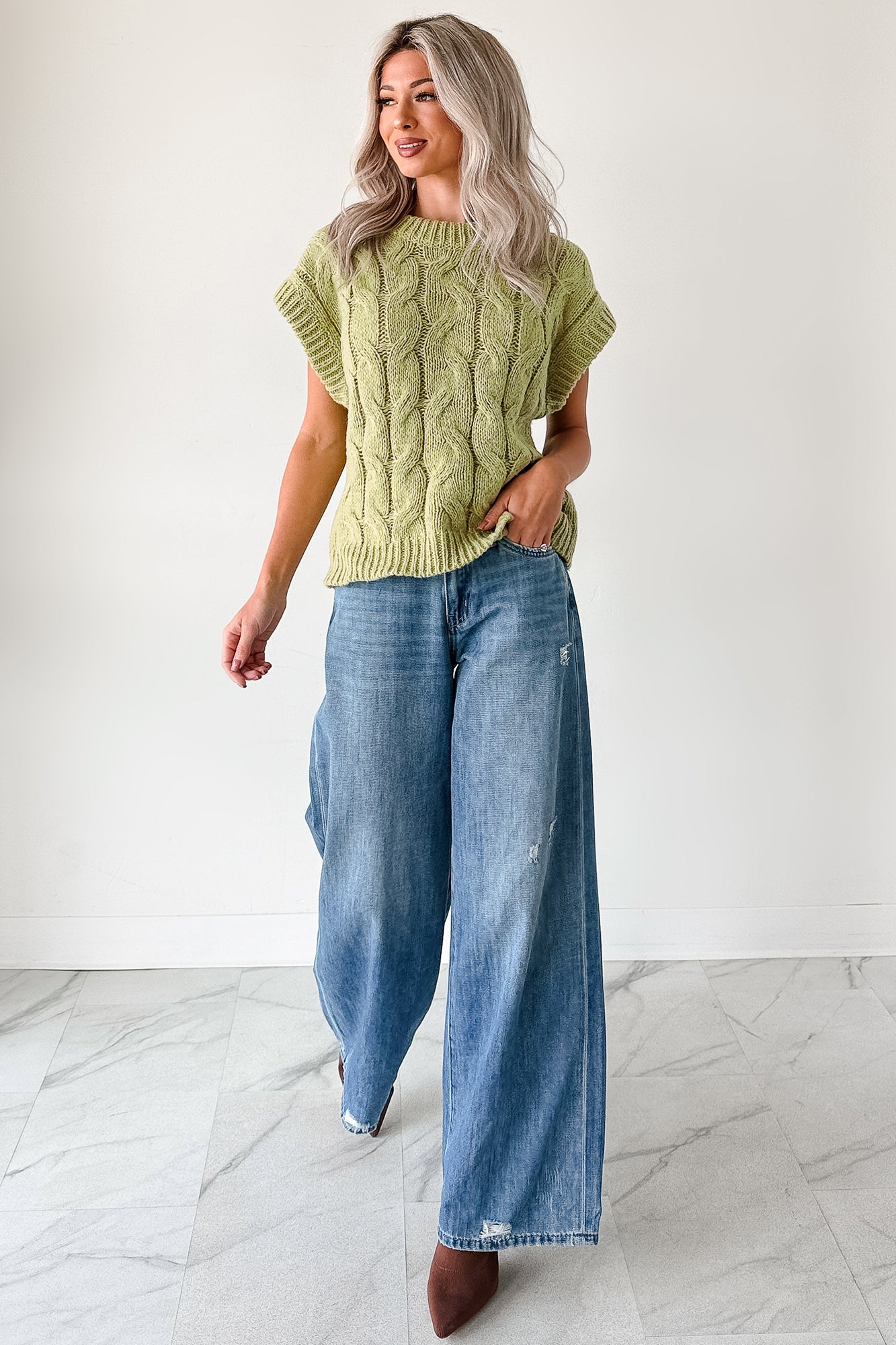 Don't Envy Me Cable Knit Sweater Vest (Fern)-The Formal Wear