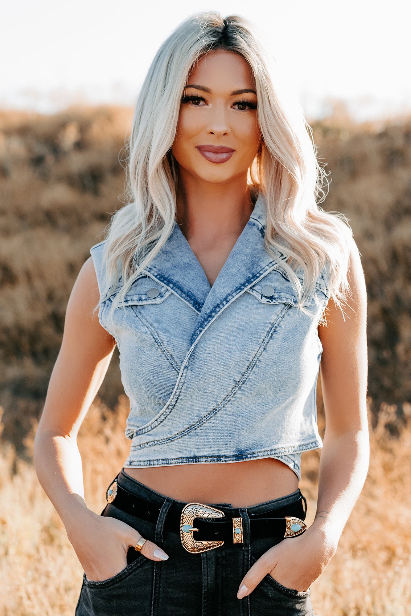 Chasing You Denim Wrap Vest (Light)-The Formal Wear