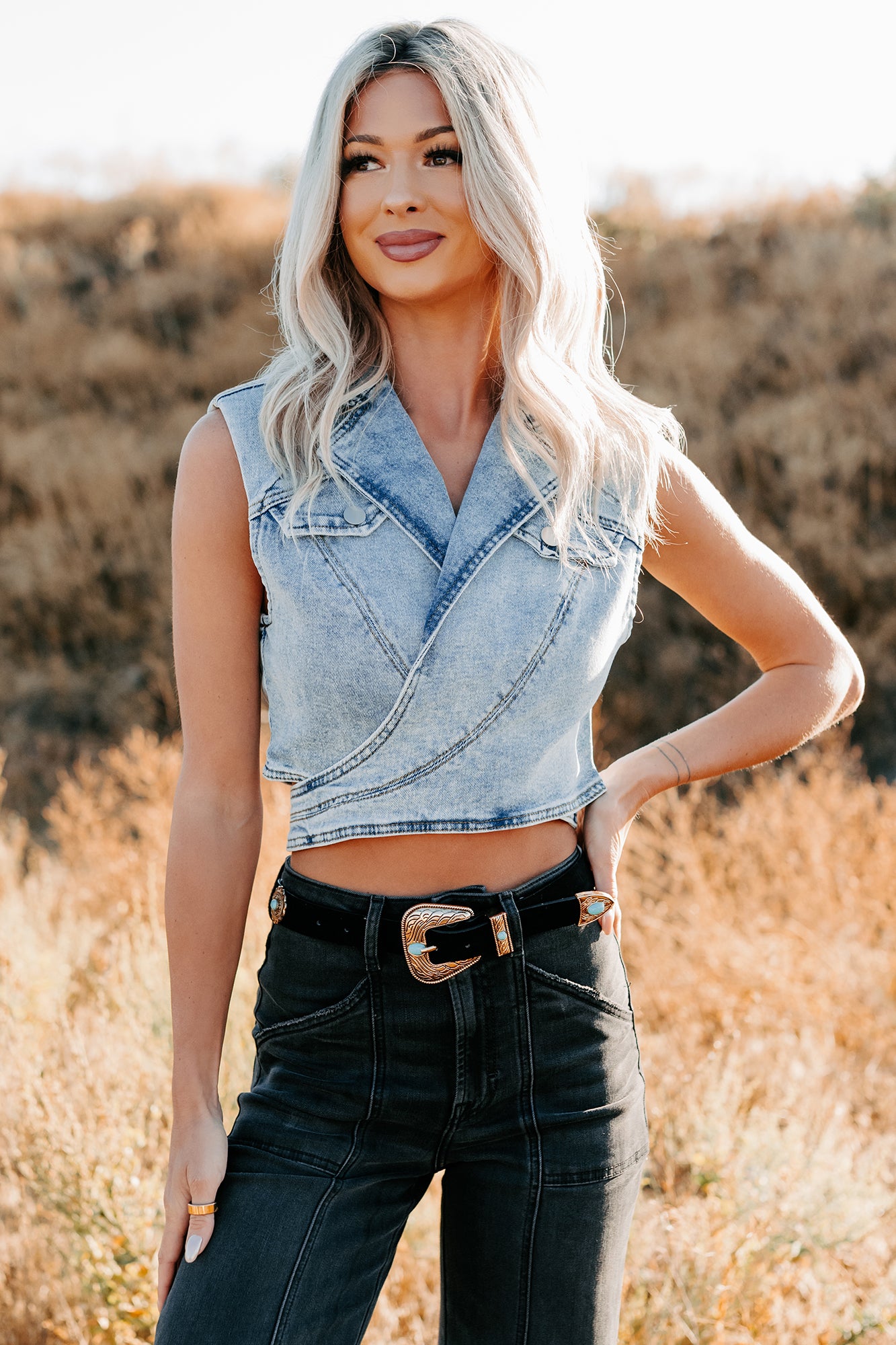 Chasing You Denim Wrap Vest (Light)-The Formal Wear