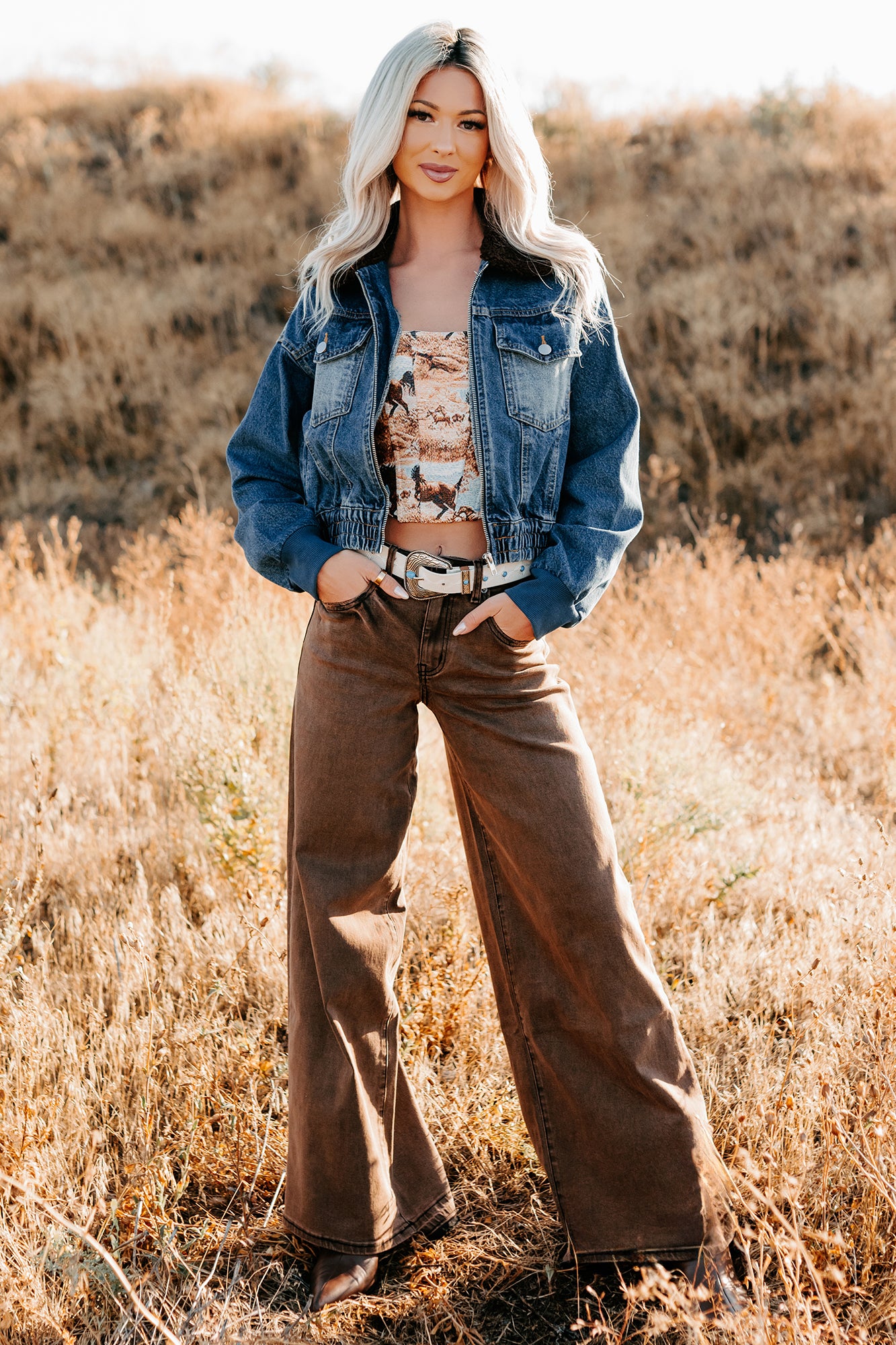 Valencia High Rise Wide Leg Mica Denim Jeans (Antique Bronze)-The Formal Wear