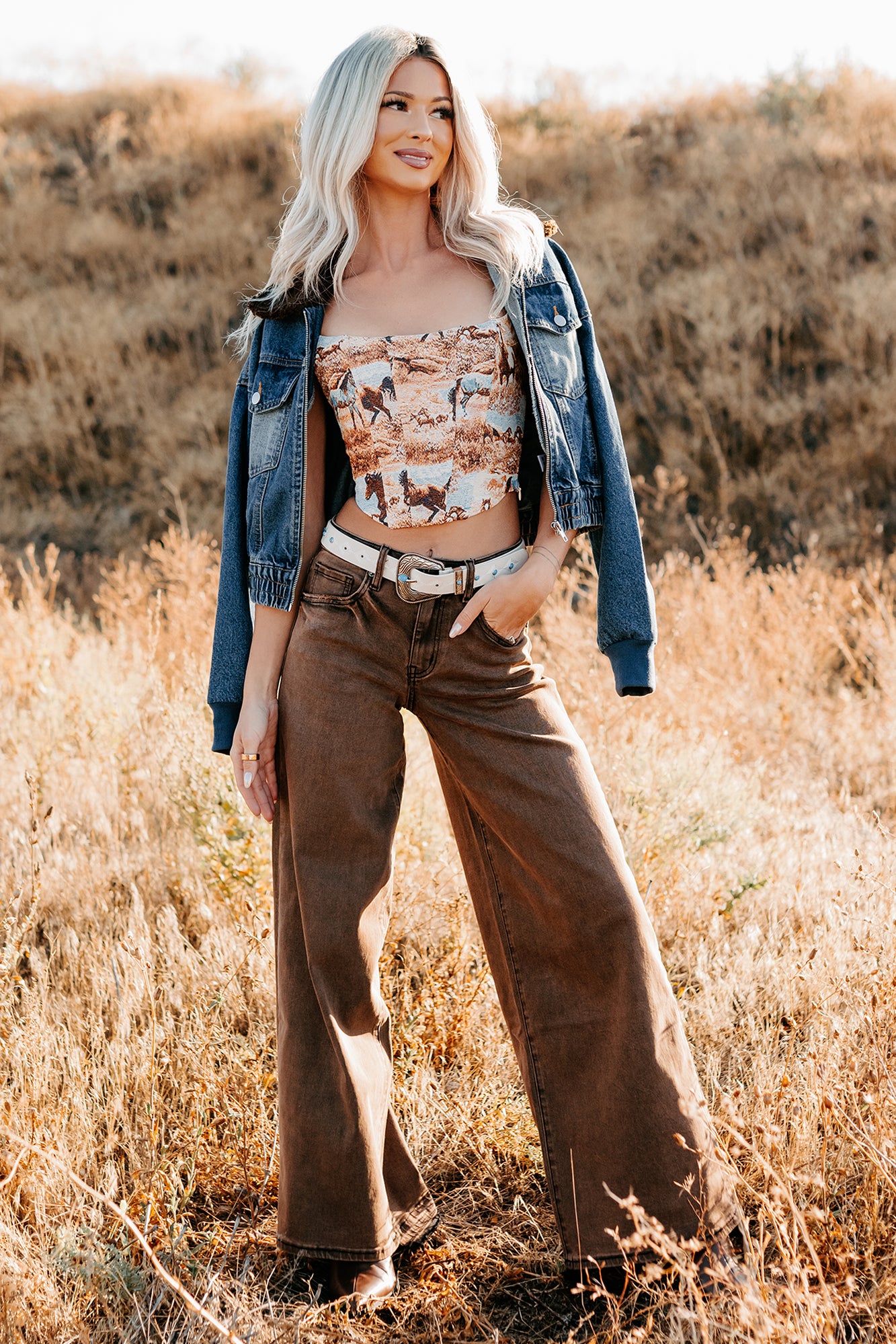 Valencia High Rise Wide Leg Mica Denim Jeans (Antique Bronze)-The Formal Wear