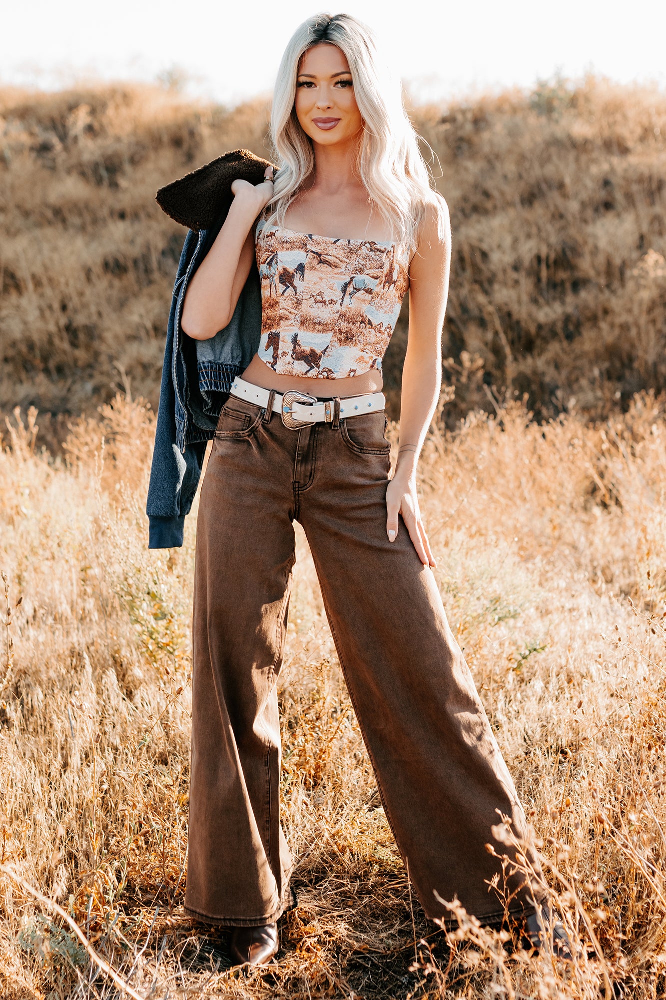 Valencia High Rise Wide Leg Mica Denim Jeans (Antique Bronze)-The Formal Wear