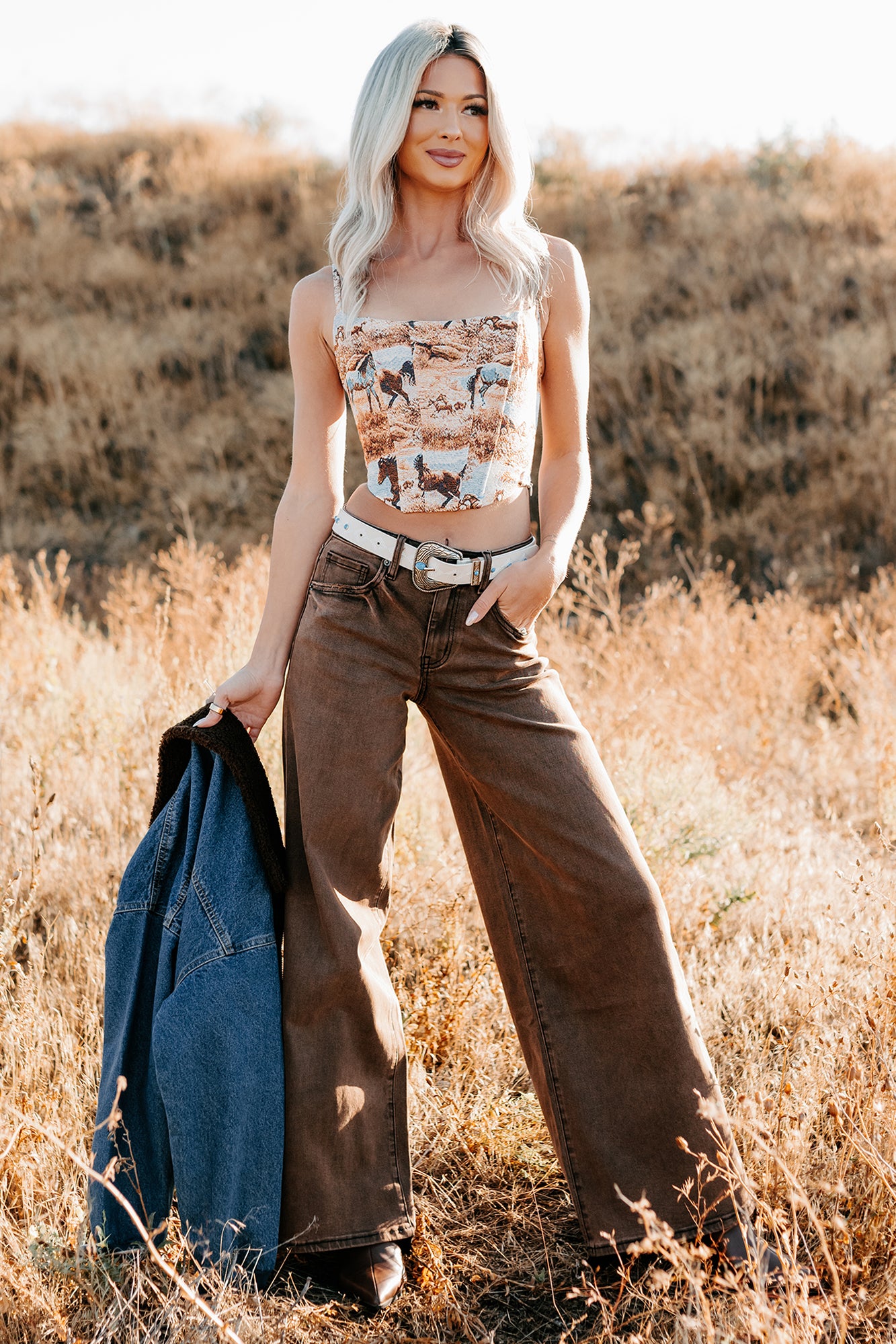 Valencia High Rise Wide Leg Mica Denim Jeans (Antique Bronze)-The Formal Wear