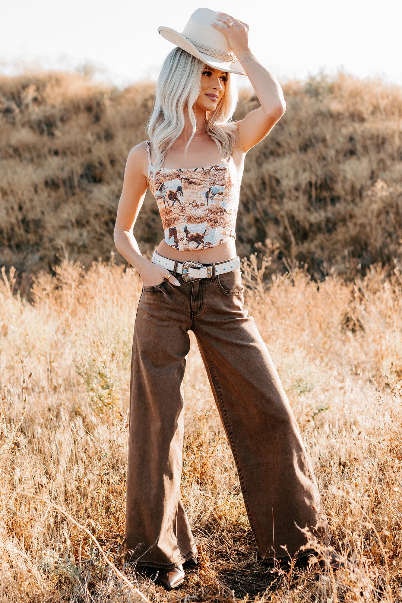 Valencia High Rise Wide Leg Mica Denim Jeans (Antique Bronze)-The Formal Wear