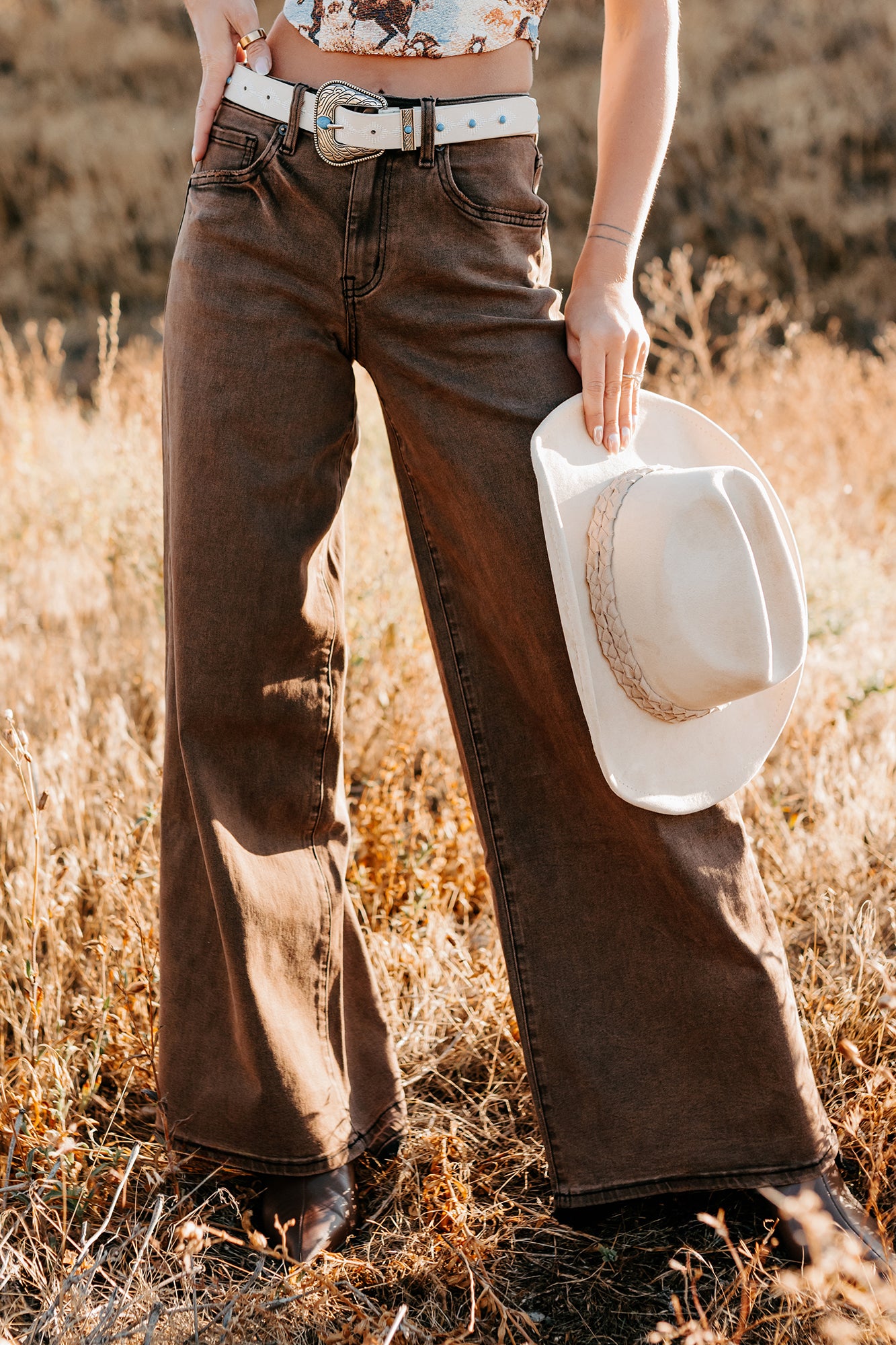 Valencia High Rise Wide Leg Mica Denim Jeans (Antique Bronze)-The Formal Wear