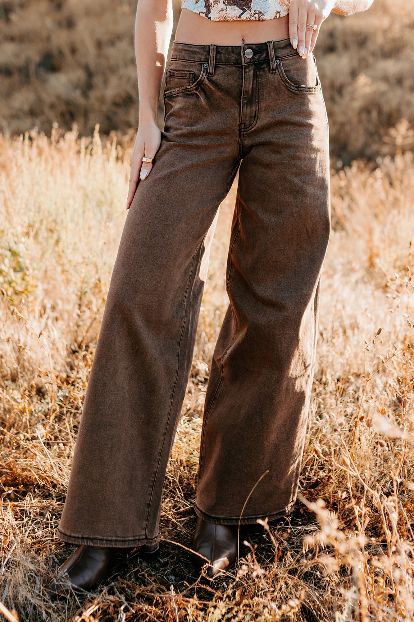 Valencia High Rise Wide Leg Mica Denim Jeans (Antique Bronze)-The Formal Wear