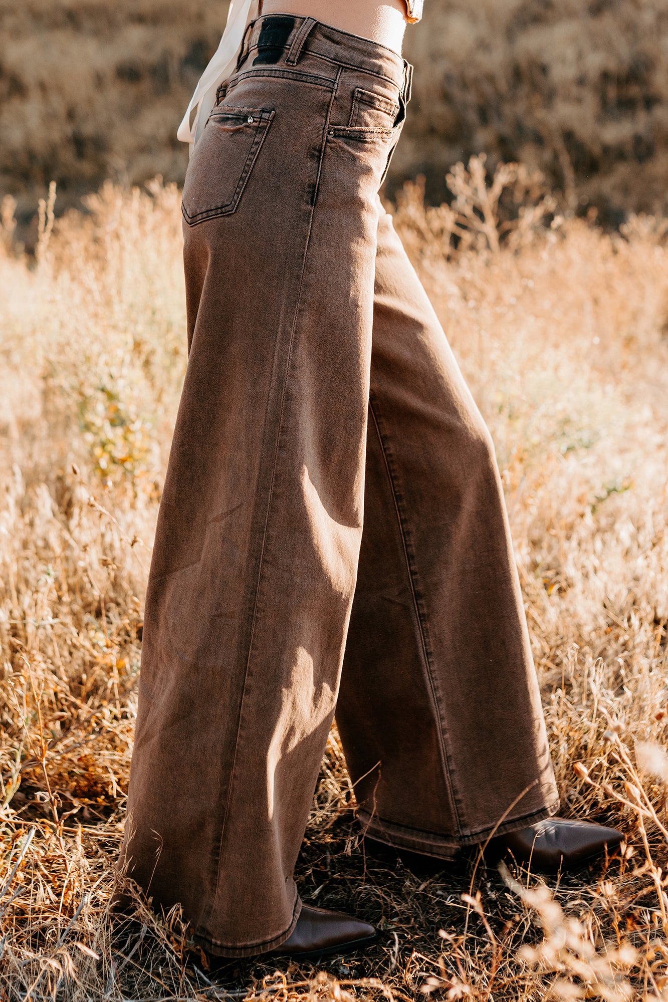 Valencia High Rise Wide Leg Mica Denim Jeans (Antique Bronze)-The Formal Wear