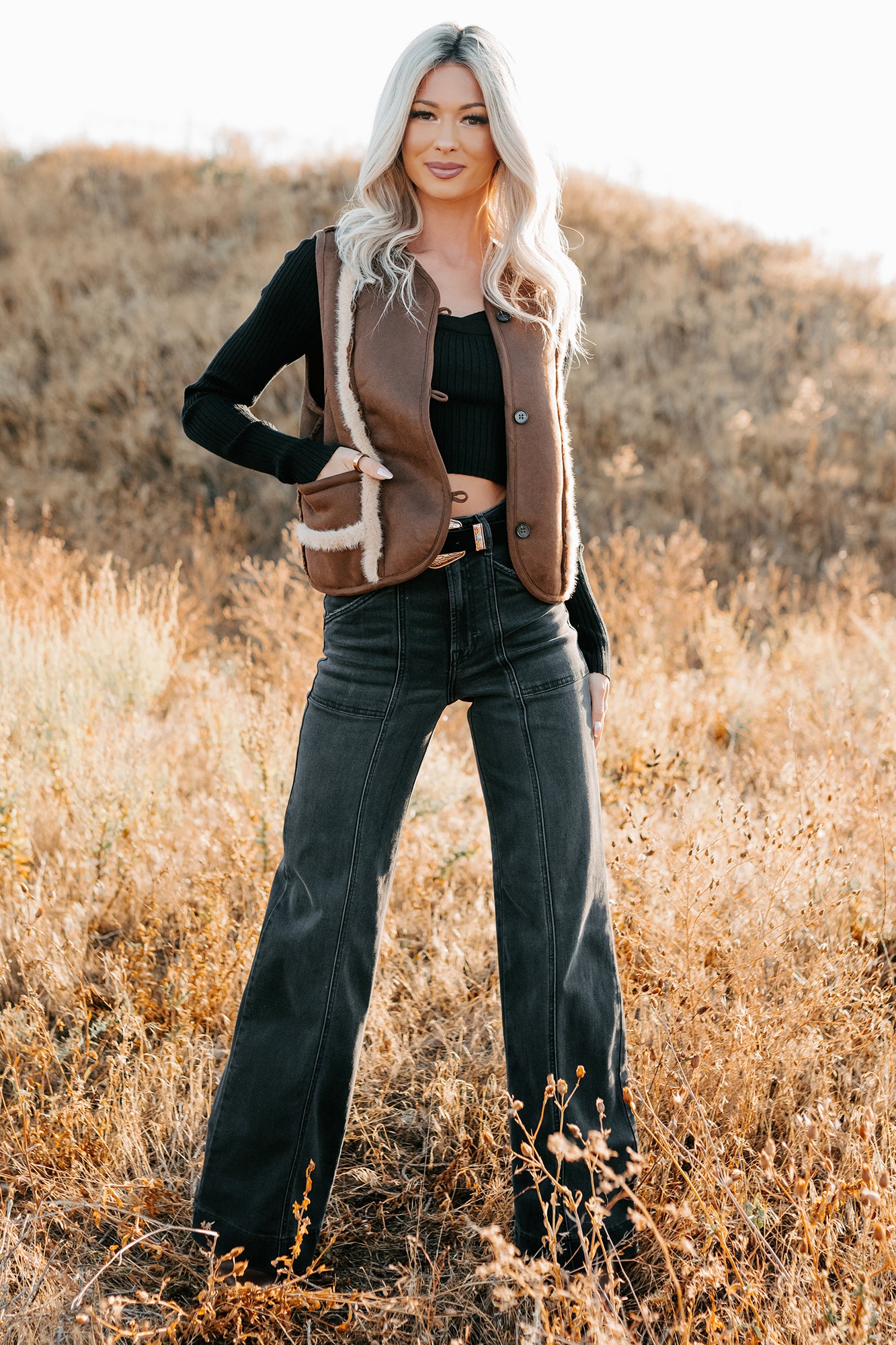 Mountain Muse Faux Suede Vest (Chocolate)-The Formal Wear