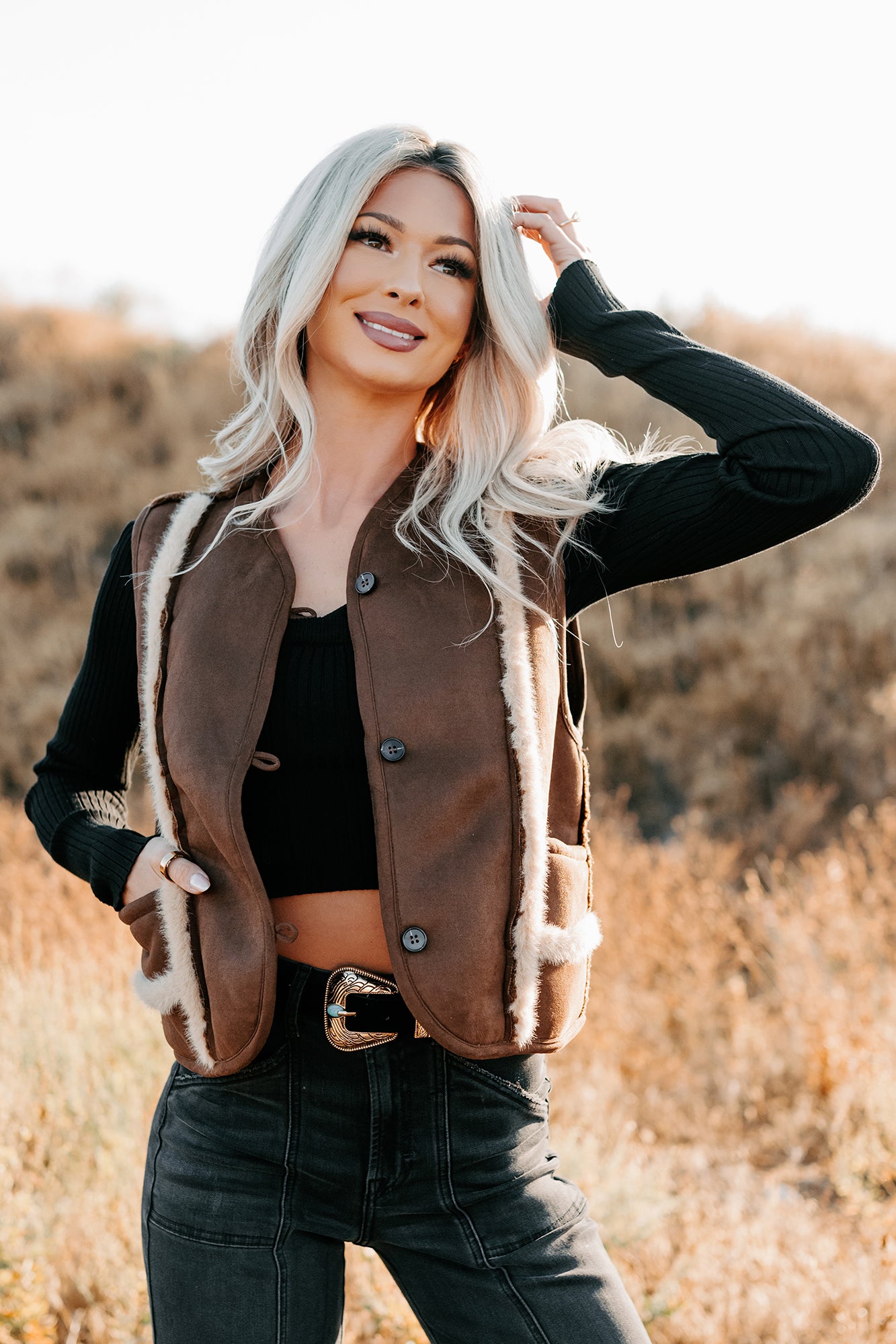 Mountain Muse Faux Suede Vest (Chocolate)-The Formal Wear