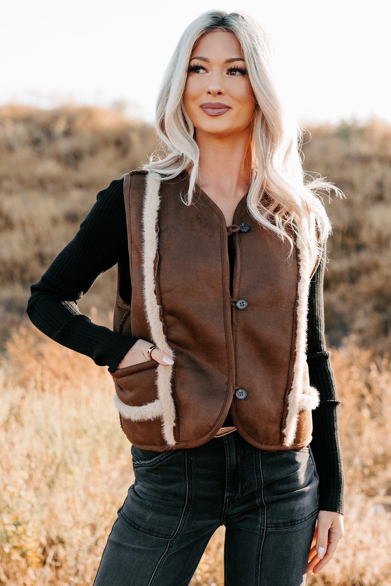 Mountain Muse Faux Suede Vest (Chocolate)-The Formal Wear