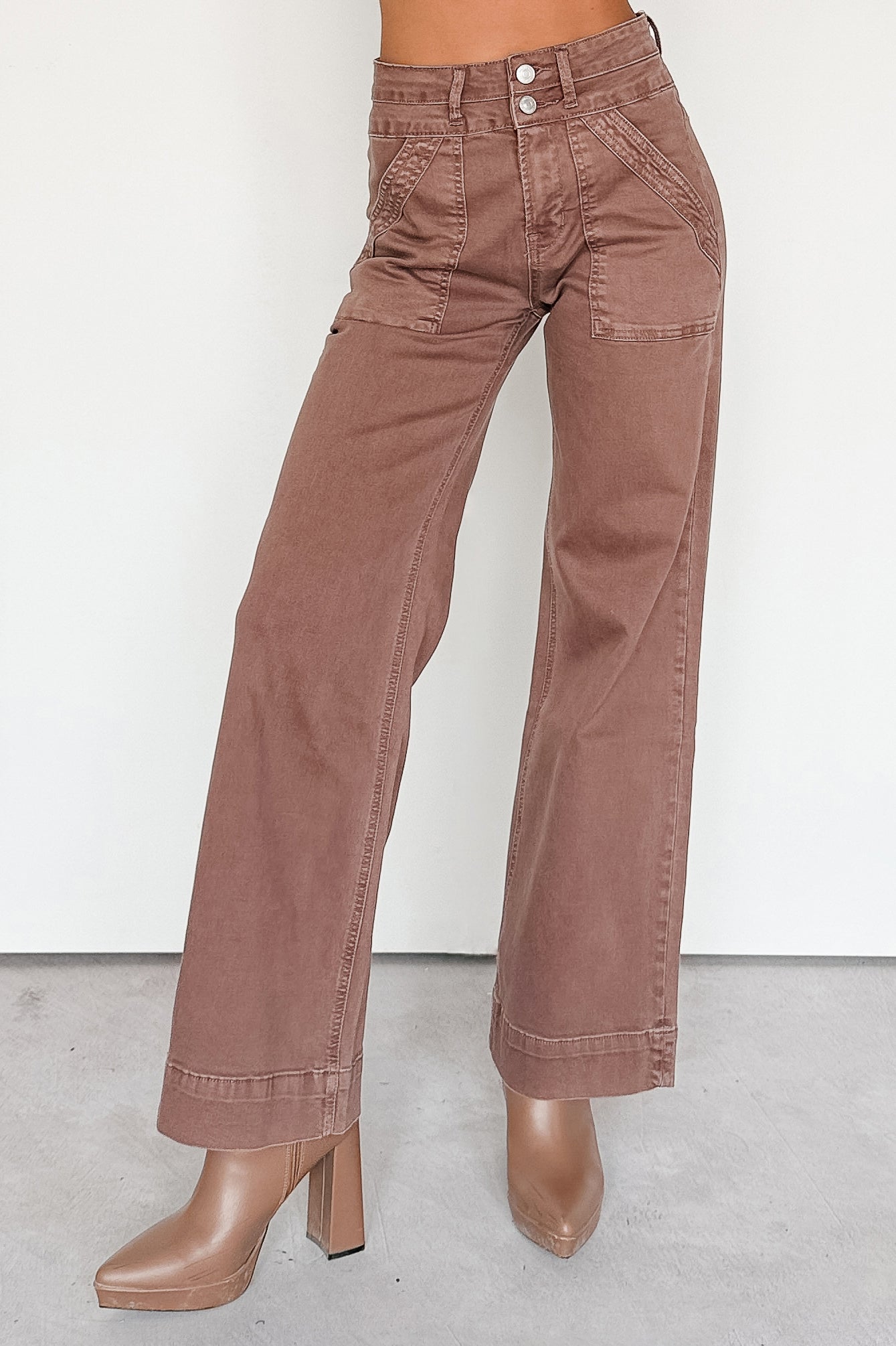 Henley Wide Leg Mica Denim Jeans (Cocoa)-The Formal Wear