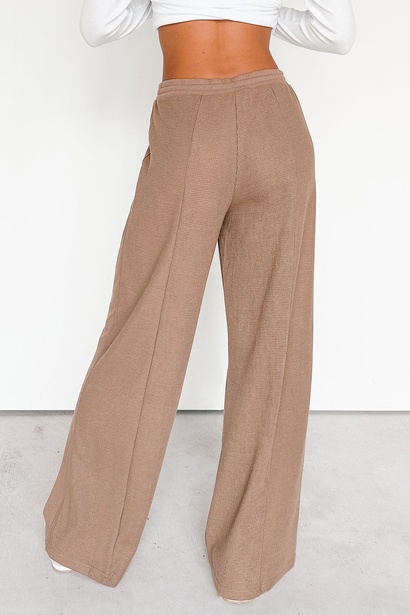 In The Daylight Contrast Tie Waffle Knit Pants (Mocha)-The Formal Wear
