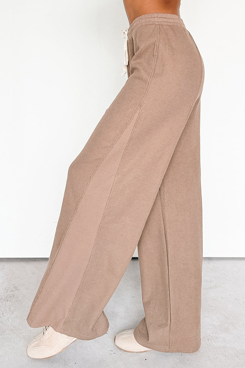 In The Daylight Contrast Tie Waffle Knit Pants (Mocha)-The Formal Wear