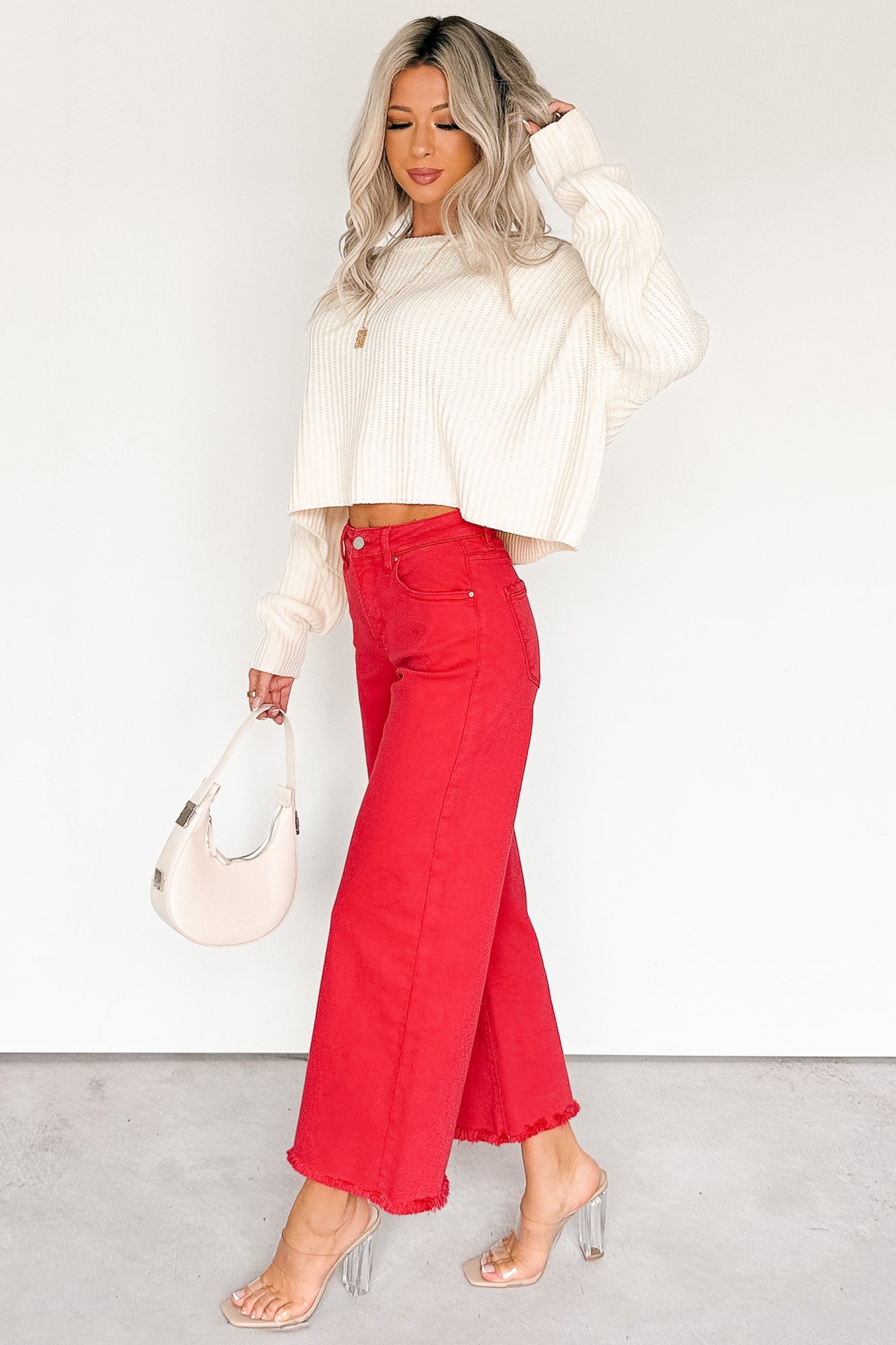 Walter High Rise Wide Crop Risen Jeans (Scarlet)-The Formal Wear