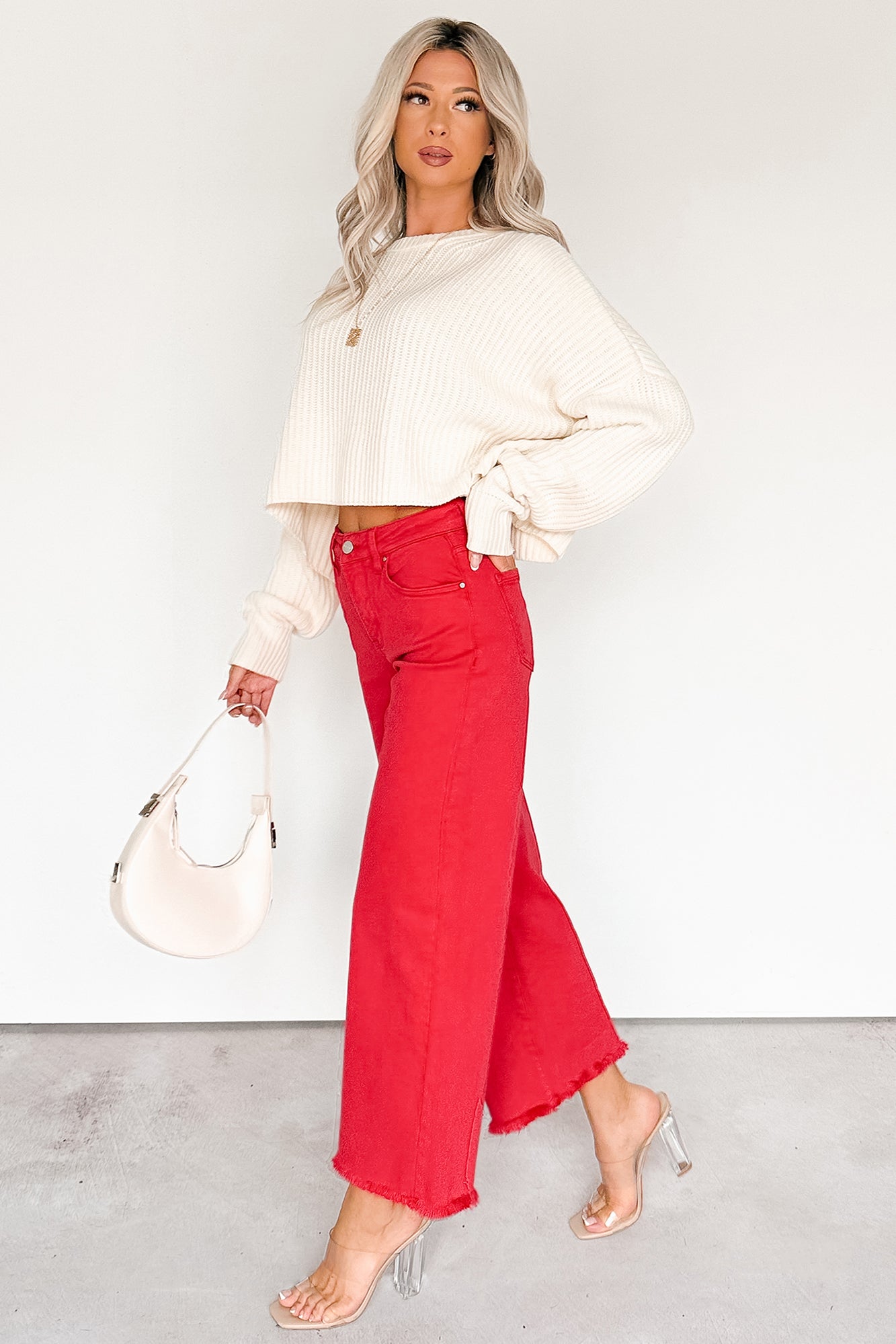 Walter High Rise Wide Crop Risen Jeans (Scarlet)-The Formal Wear