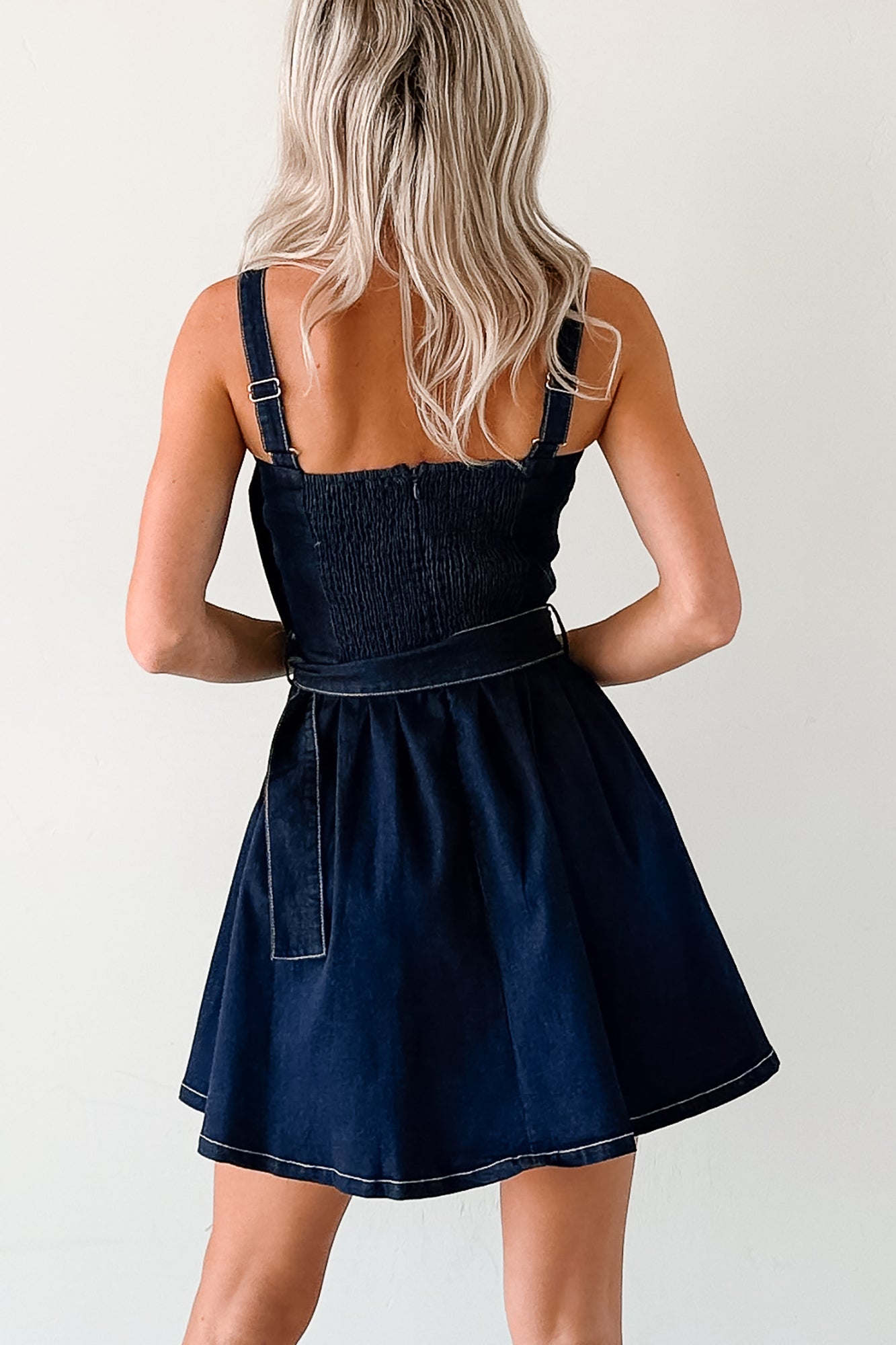 Hustle In Heels Pleated Sleeveless Mini Dress (Denim)-The Formal Wear