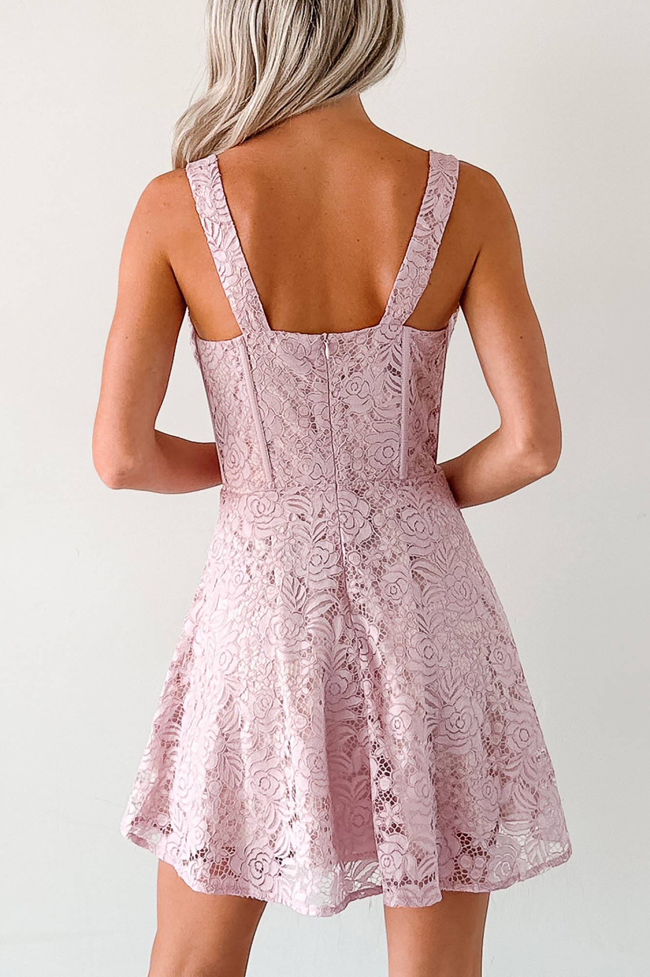Dangerously Sweet Lace Corset Style Mini Dress (Pink)-The Formal Wear