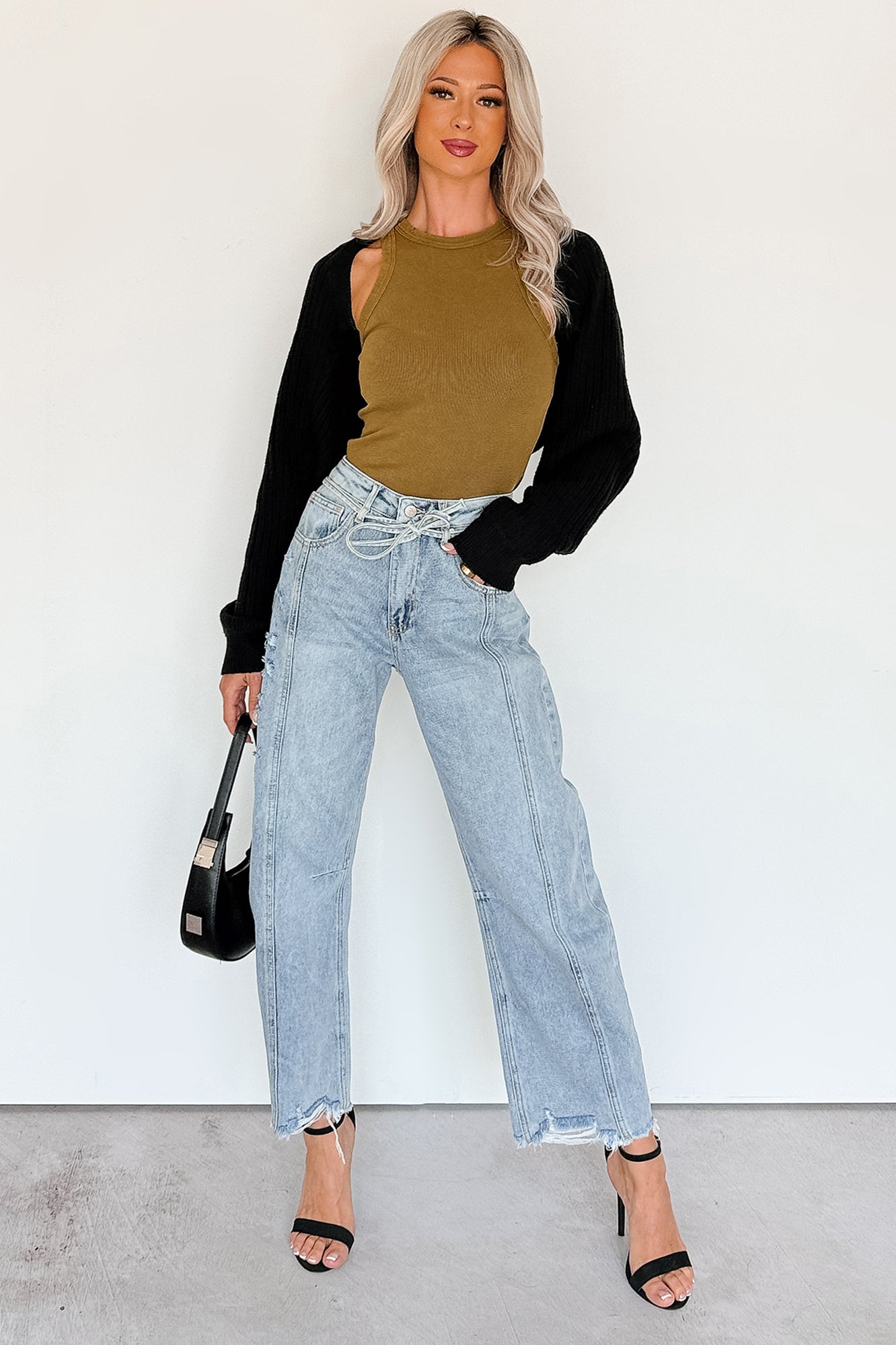 Solara High Rise Waist Tie Saige Denim Barrel Jeans (Light Wash)-The Formal Wear