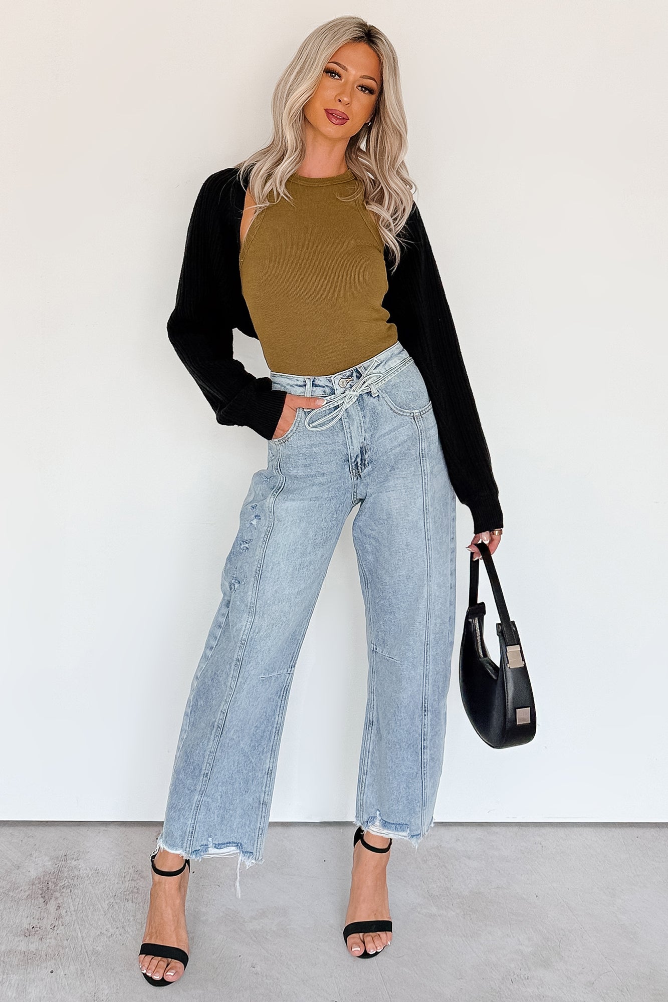 Solara High Rise Waist Tie Saige Denim Barrel Jeans (Light Wash)-The Formal Wear