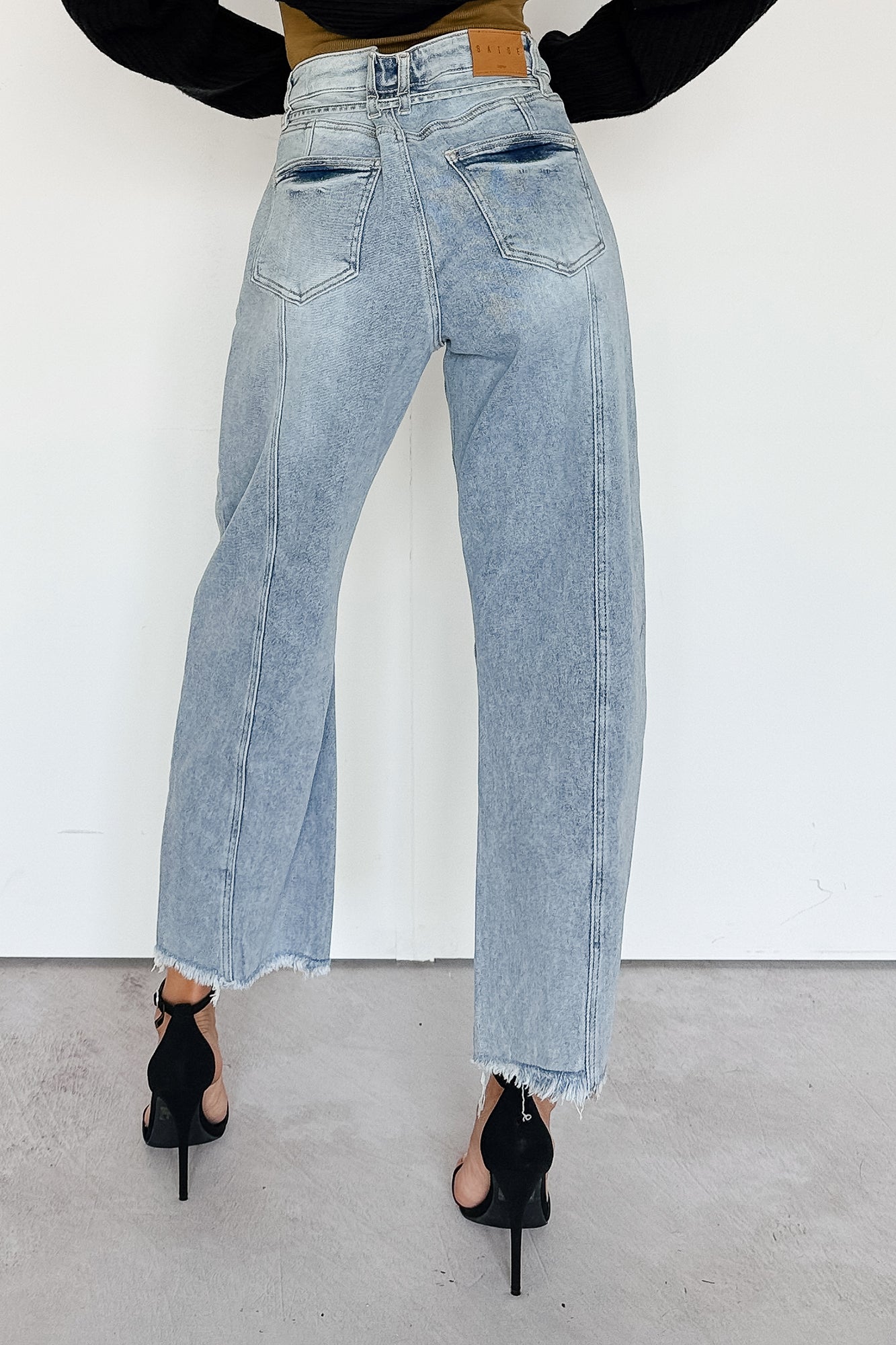Solara High Rise Waist Tie Saige Denim Barrel Jeans (Light Wash)-The Formal Wear