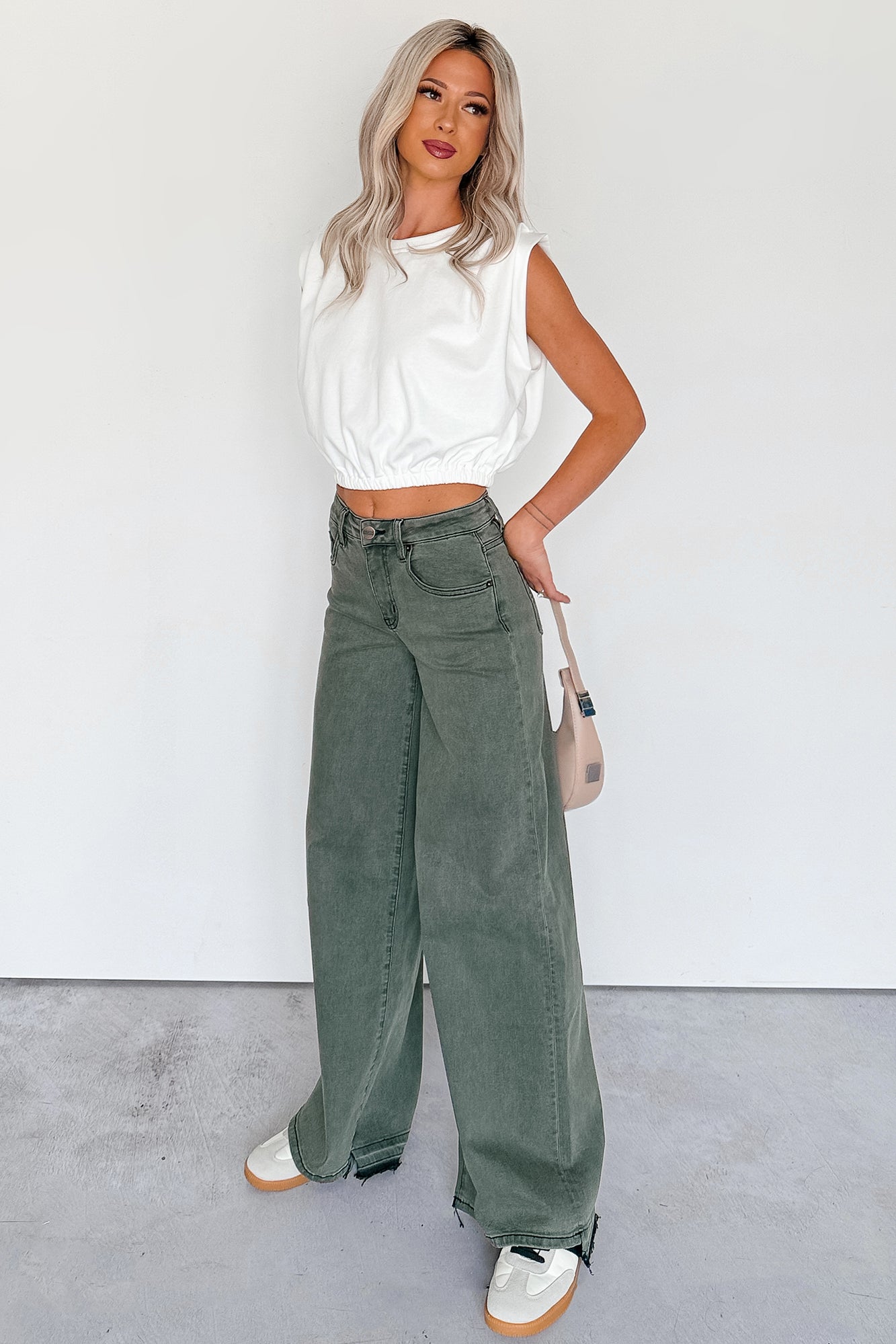 Valencia High Rise Wide Leg Mica Denim Jeans (Dark Green)-The Formal Wear
