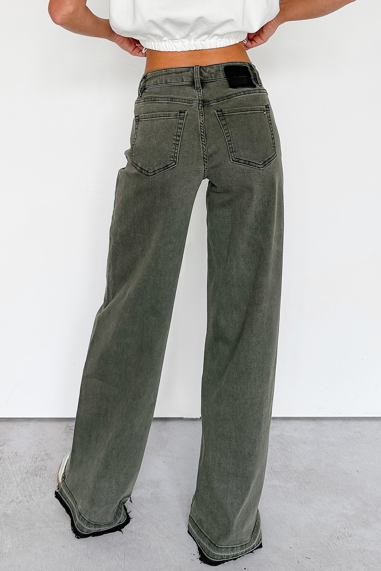 Valencia High Rise Wide Leg Mica Denim Jeans (Dark Green)-The Formal Wear