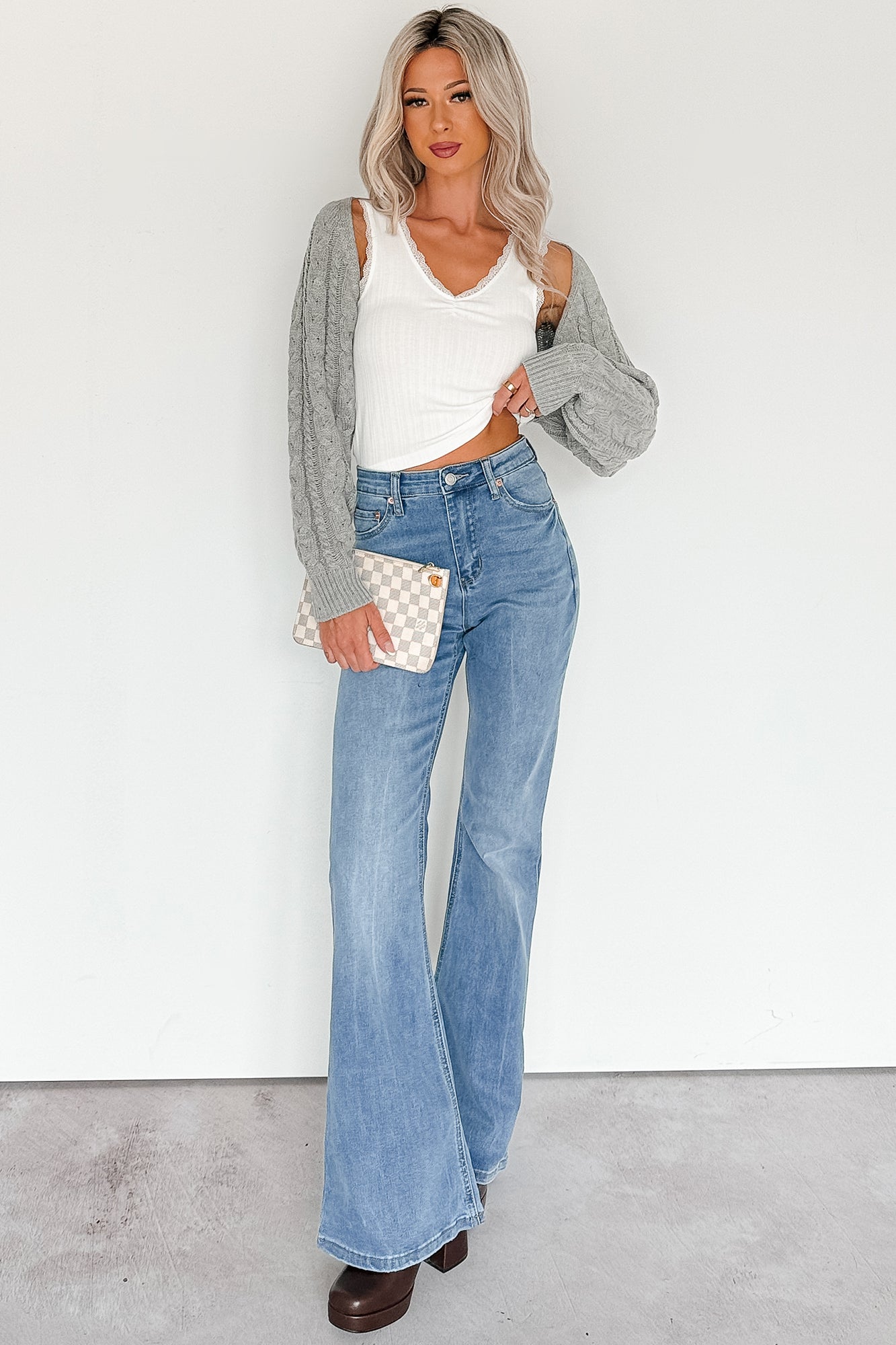 Bed Of Roses Ribbed Lace Trim Tank Top (White)-The Formal Wear