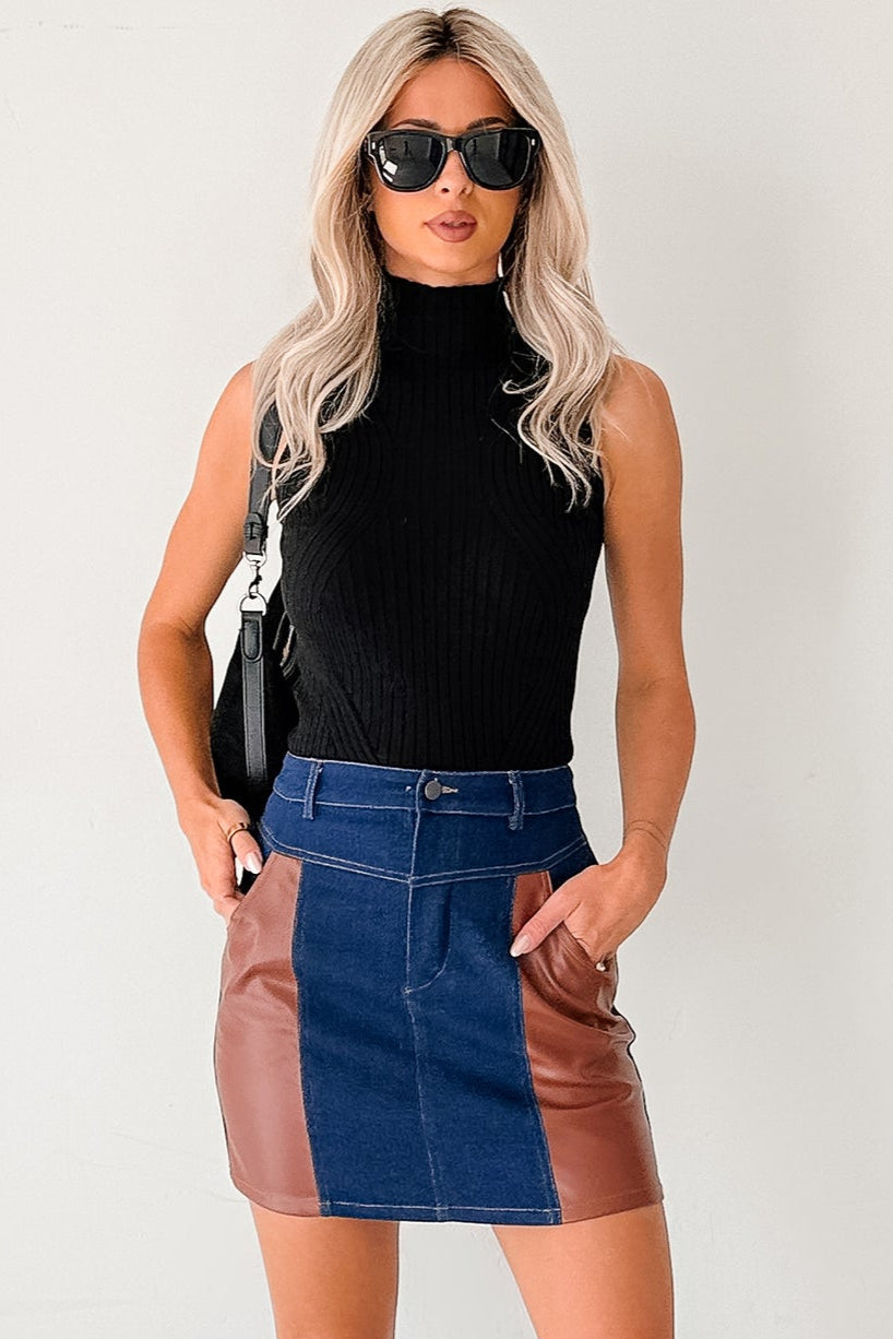 Call It Home Ribbed Knit Mock Neck Tank Top (Black)-The Formal Wear