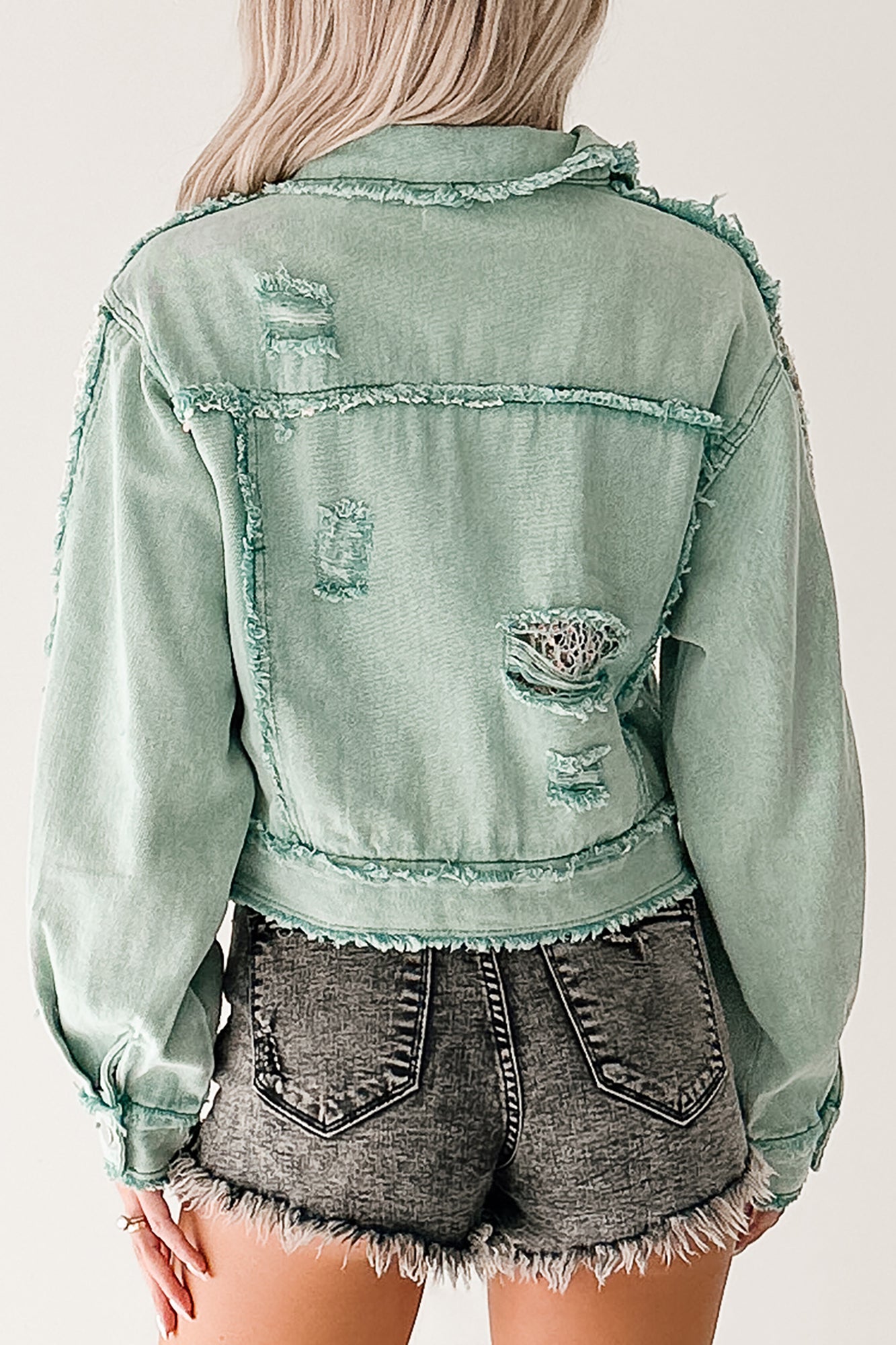 Built To Slay Detailed POL Denim Jacket (Jade Green)-The Formal Wear