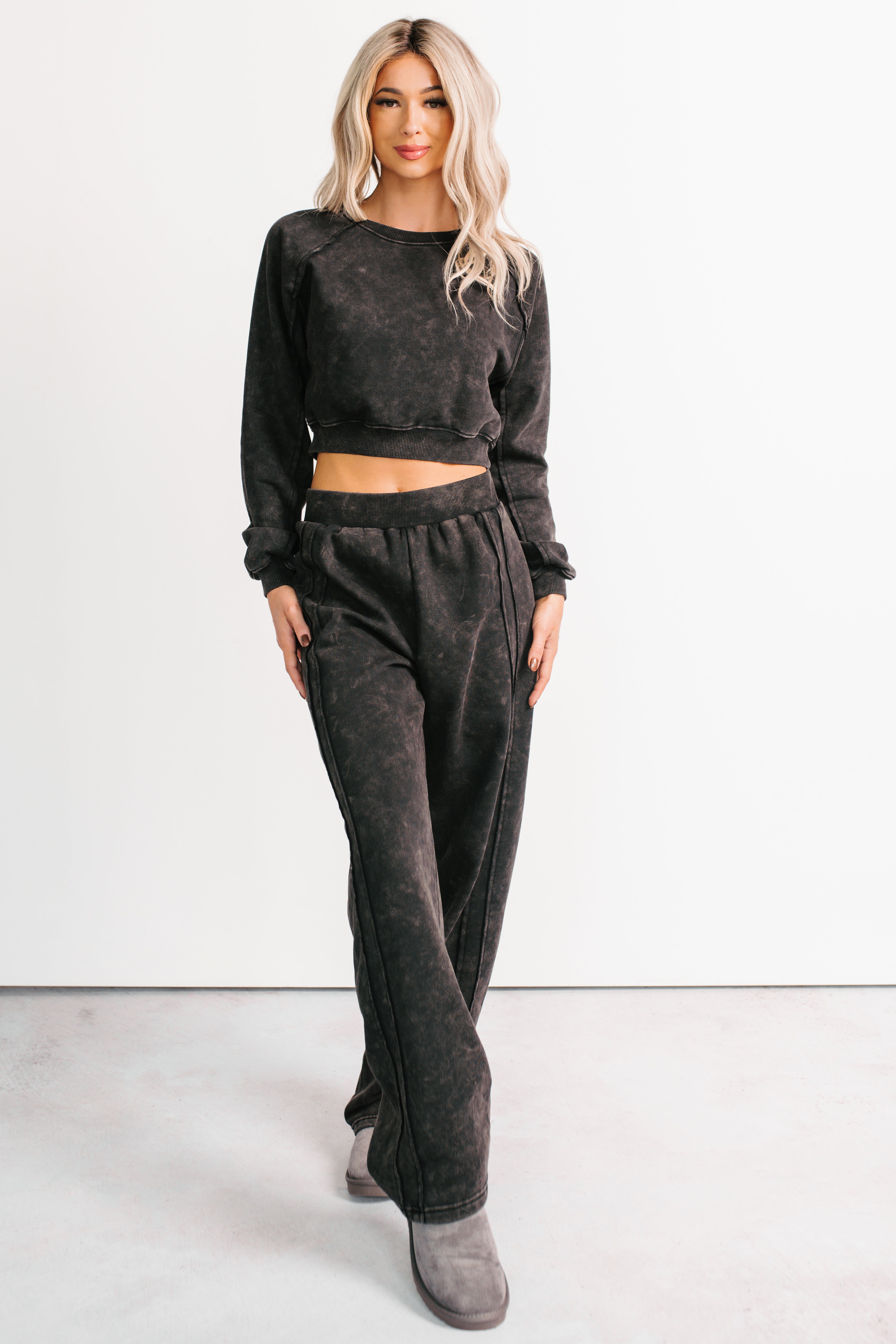 Moments Of Coziness Mineral Wash Lounge Set (Black)-The Formal Wear