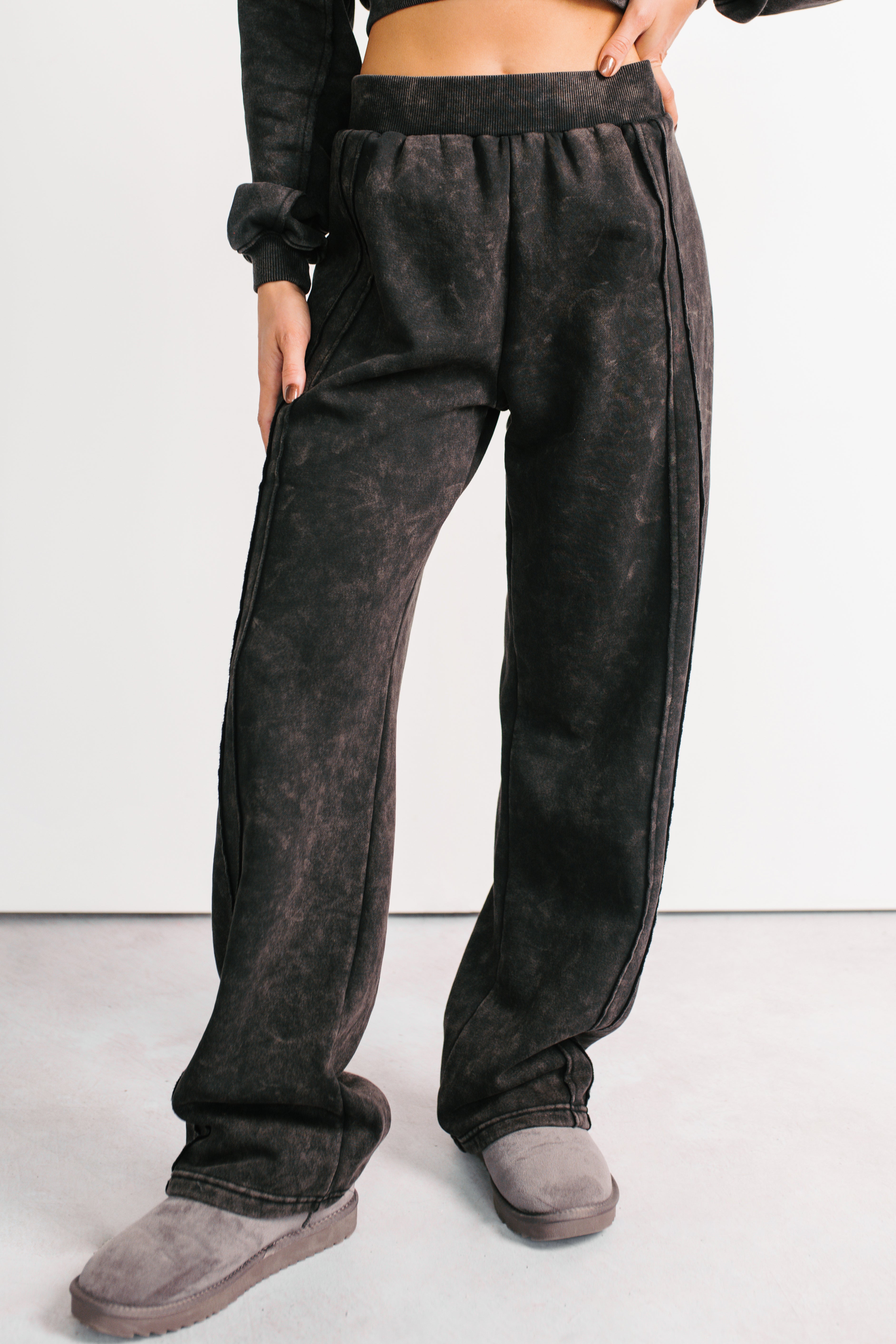 Moments Of Coziness Mineral Wash Lounge Set (Black)-The Formal Wear