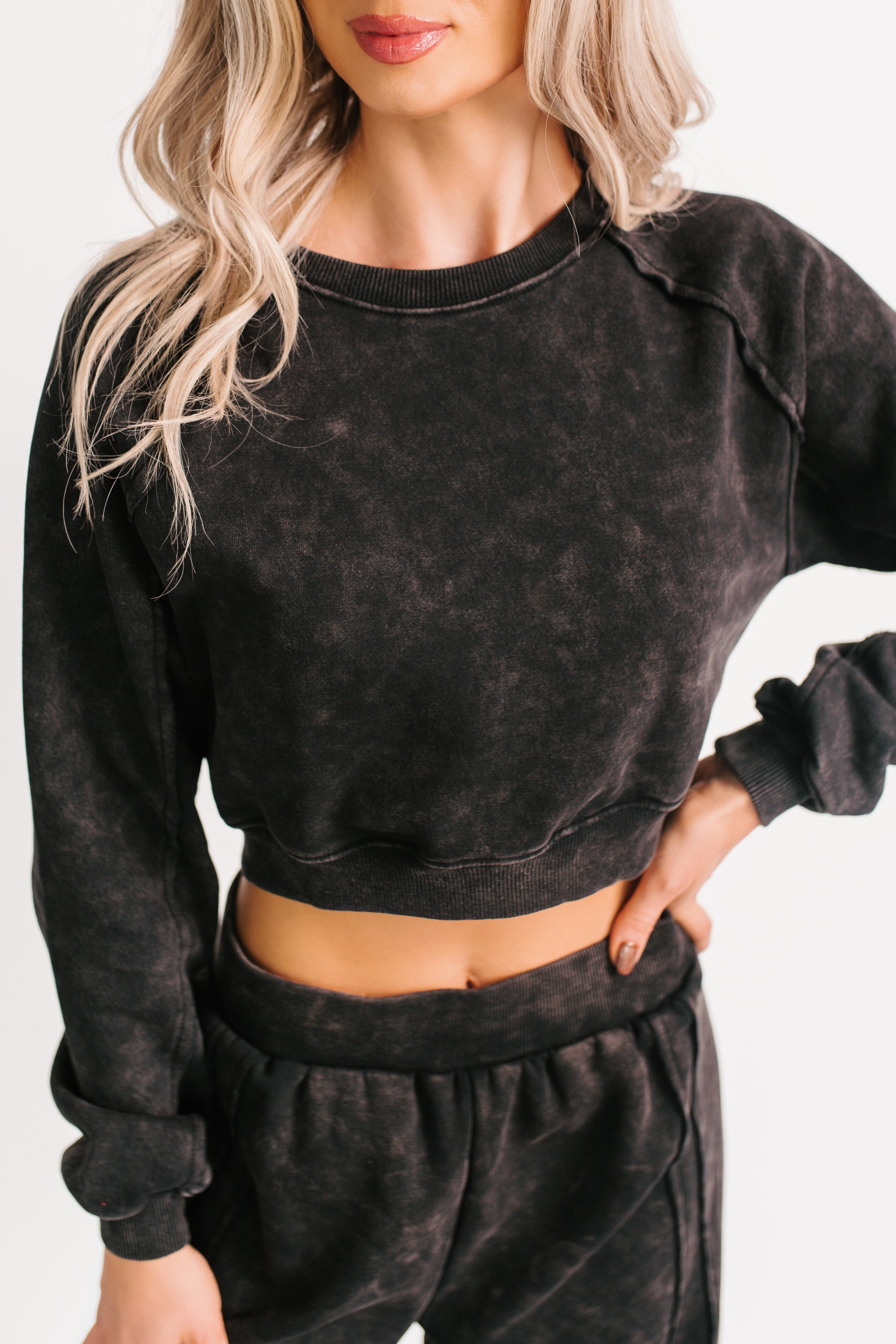 Moments Of Coziness Mineral Wash Lounge Set (Black)-The Formal Wear