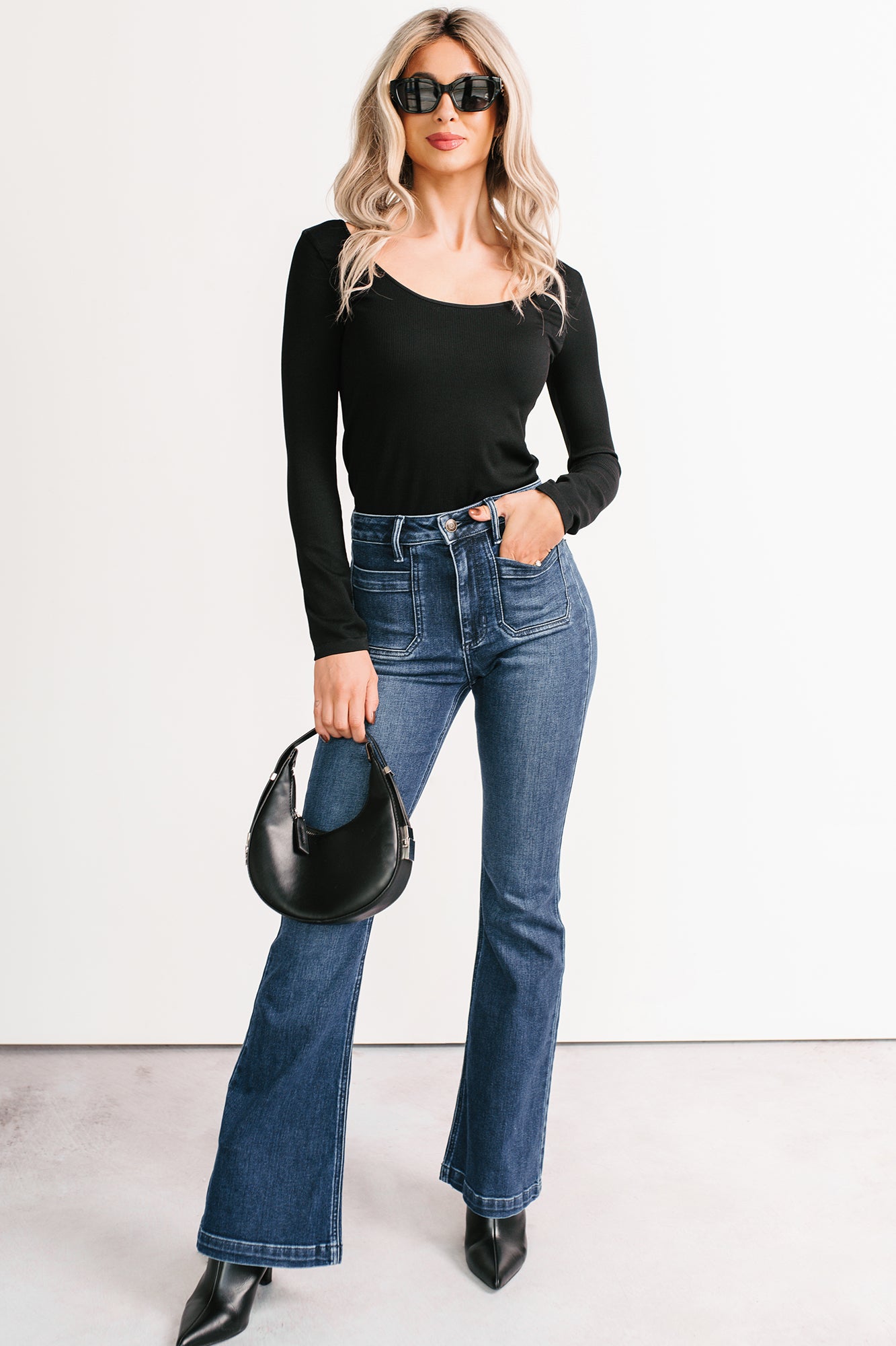 Alena Flare Sneak Peek Jeans (Medium Dark)-The Formal Wear