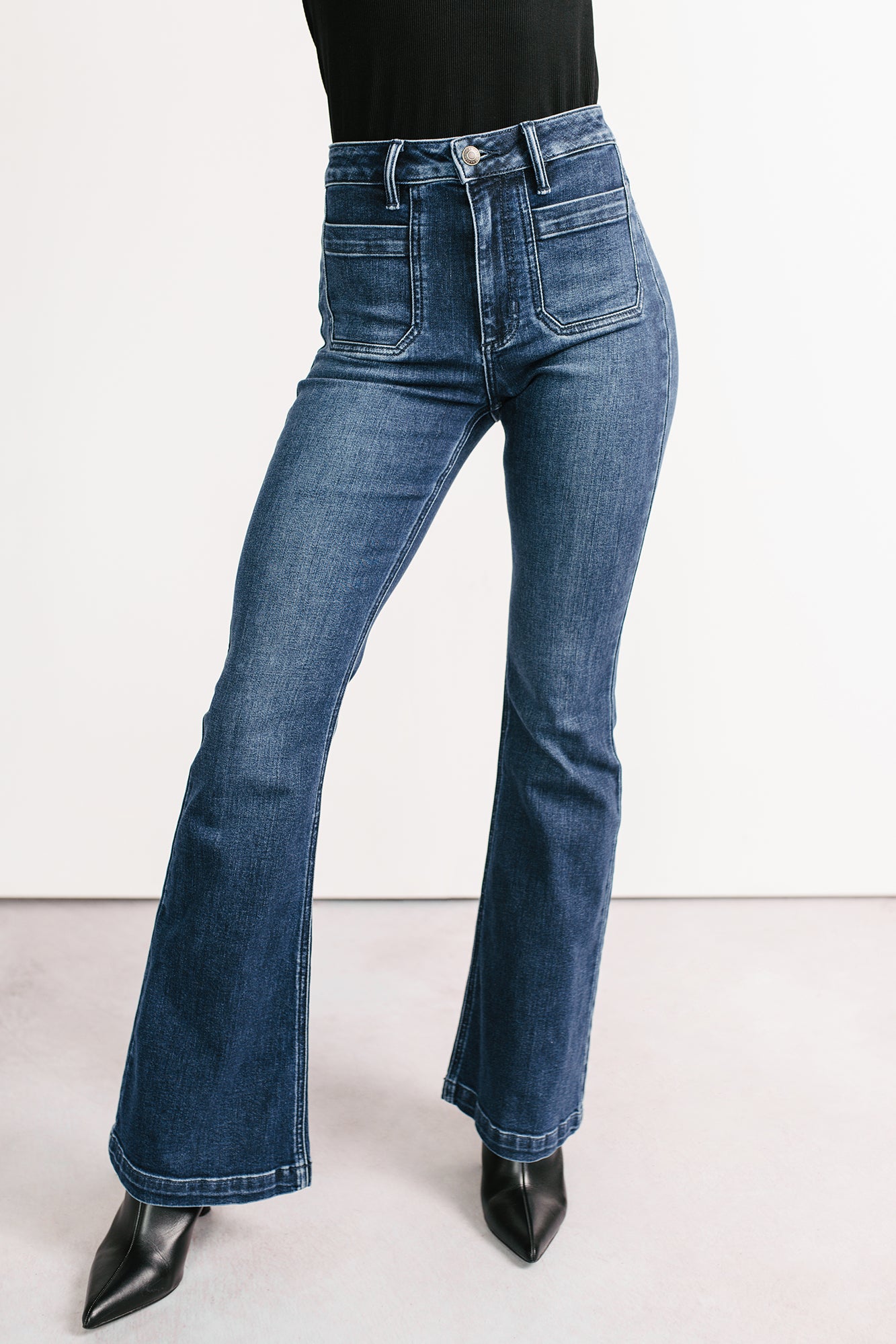 Alena Flare Sneak Peek Jeans (Medium Dark)-The Formal Wear