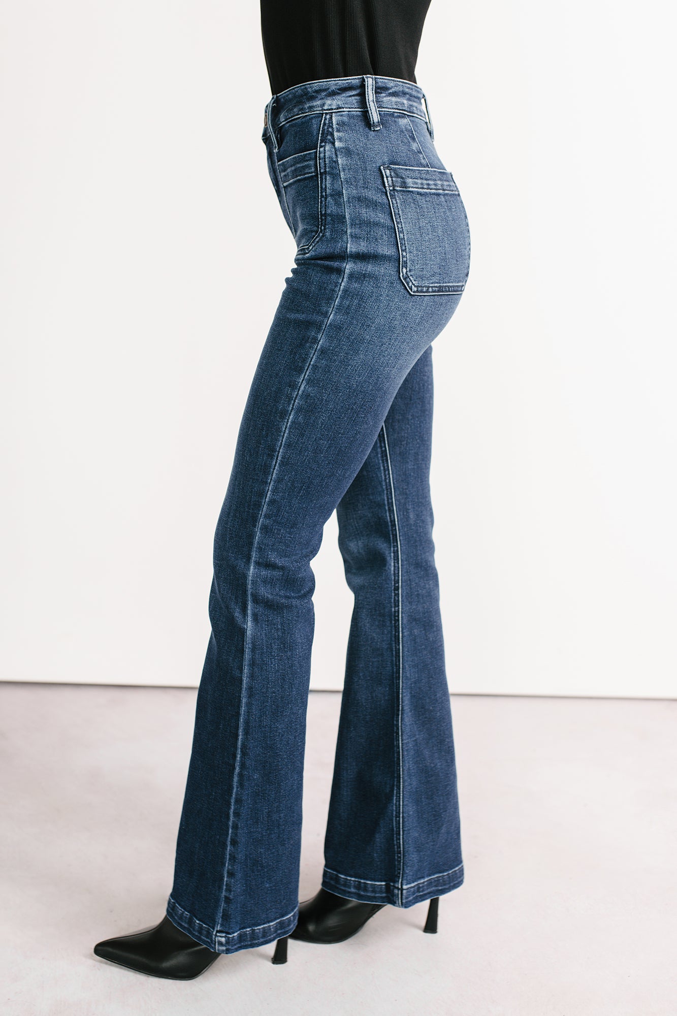 Alena Flare Sneak Peek Jeans (Medium Dark)-The Formal Wear