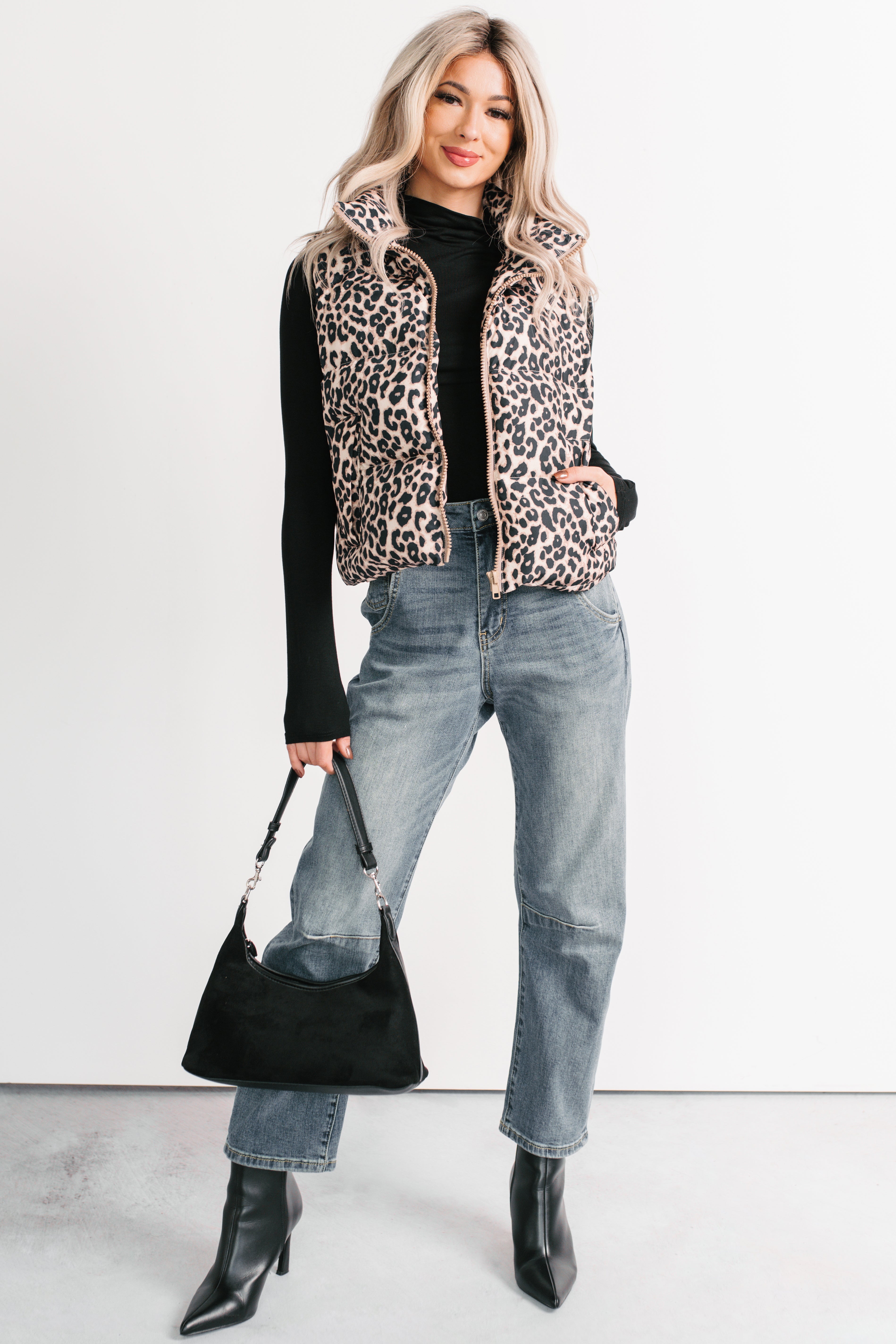 Girl Trouble Leopard Print Puffer Vest (Animal)-The Formal Wear