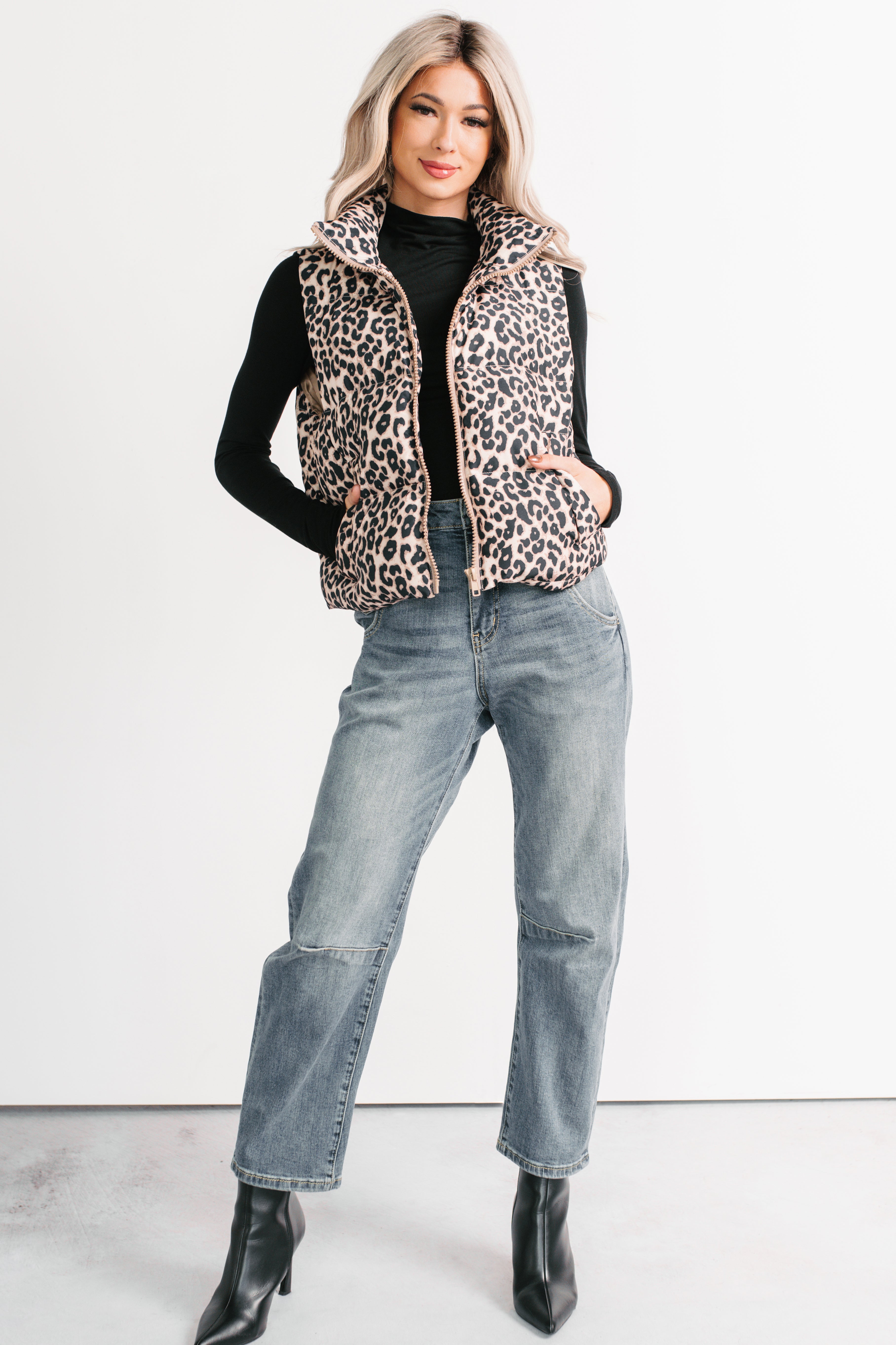 Girl Trouble Leopard Print Puffer Vest (Animal)-The Formal Wear