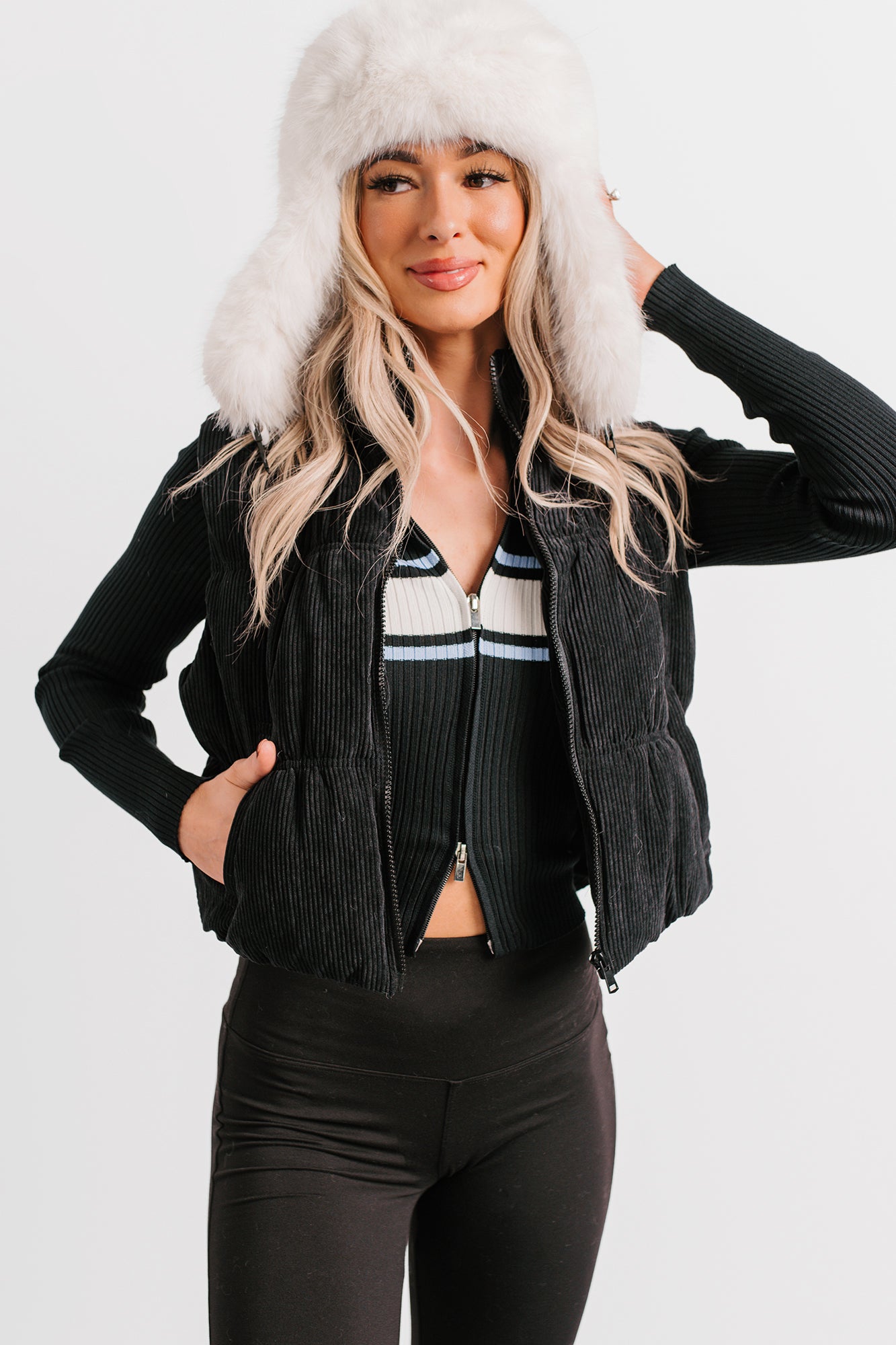 Deep Connections Corduroy Puffer Vest (Black)-The Formal Wear