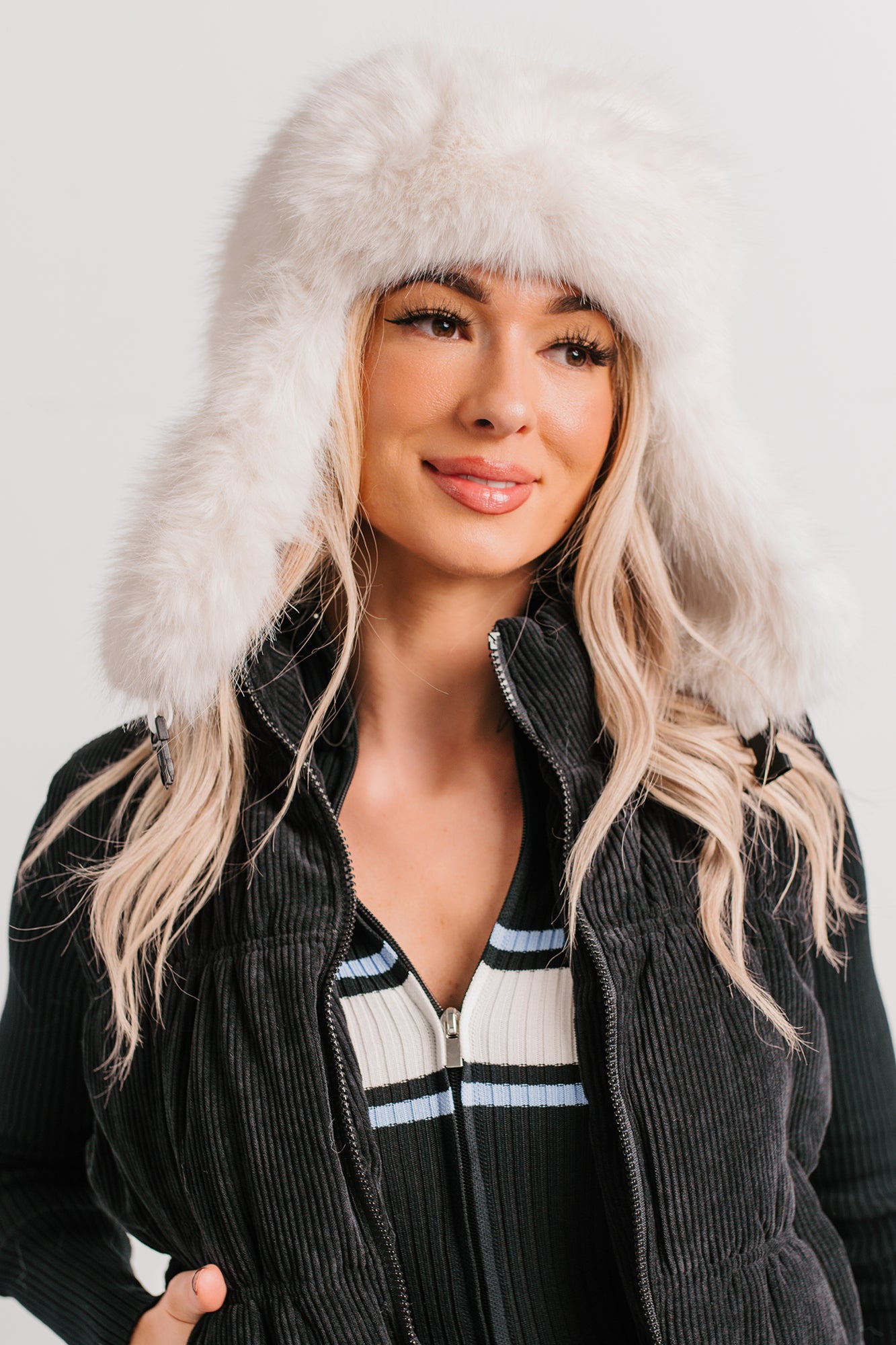 Frosty Nights Faux Fur Hooded Winter Hat (Ivory)-The Formal Wear