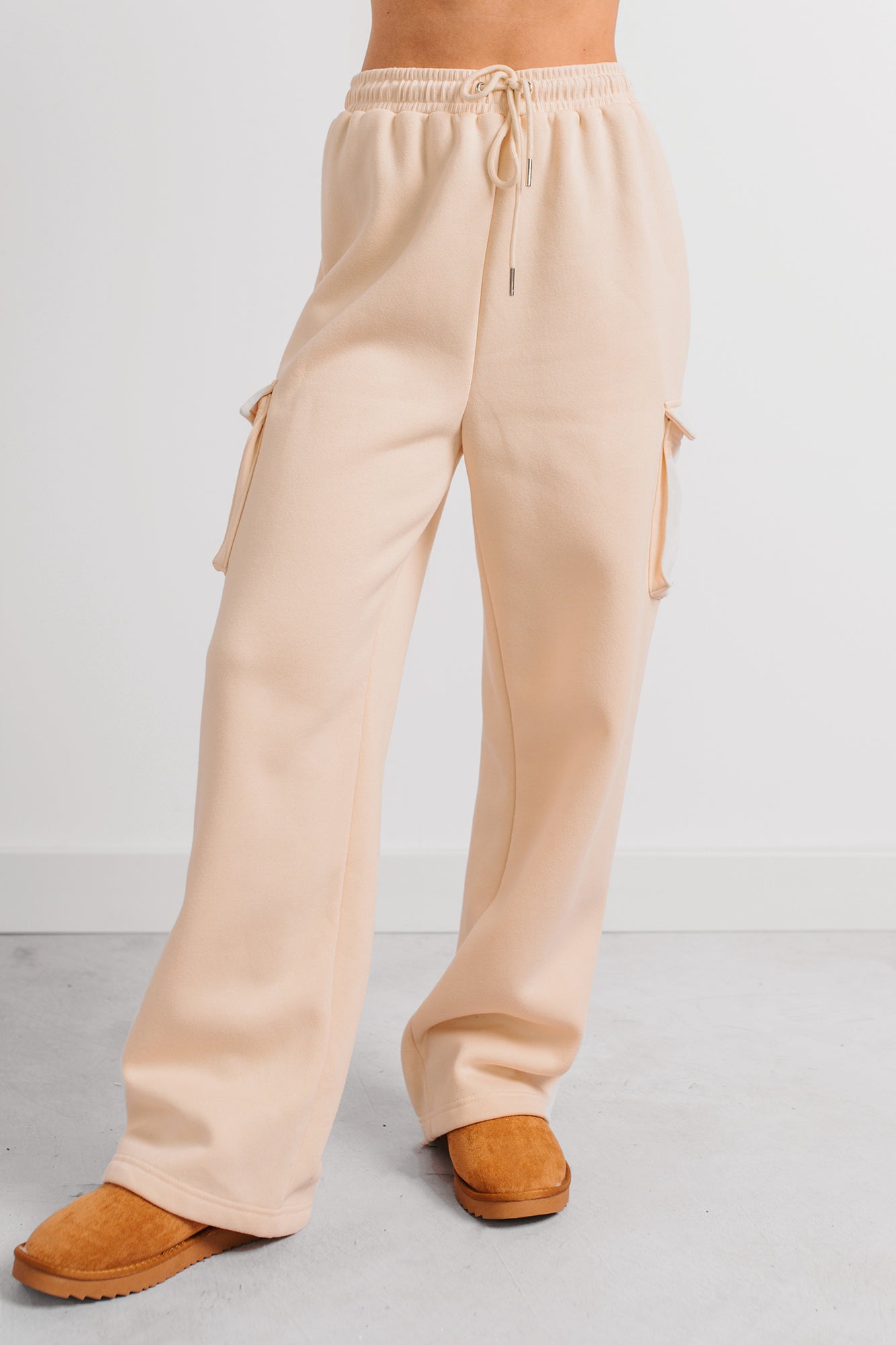 Daily Pause Wide Leg Cargo Sweatpants (Cream)-The Formal Wear