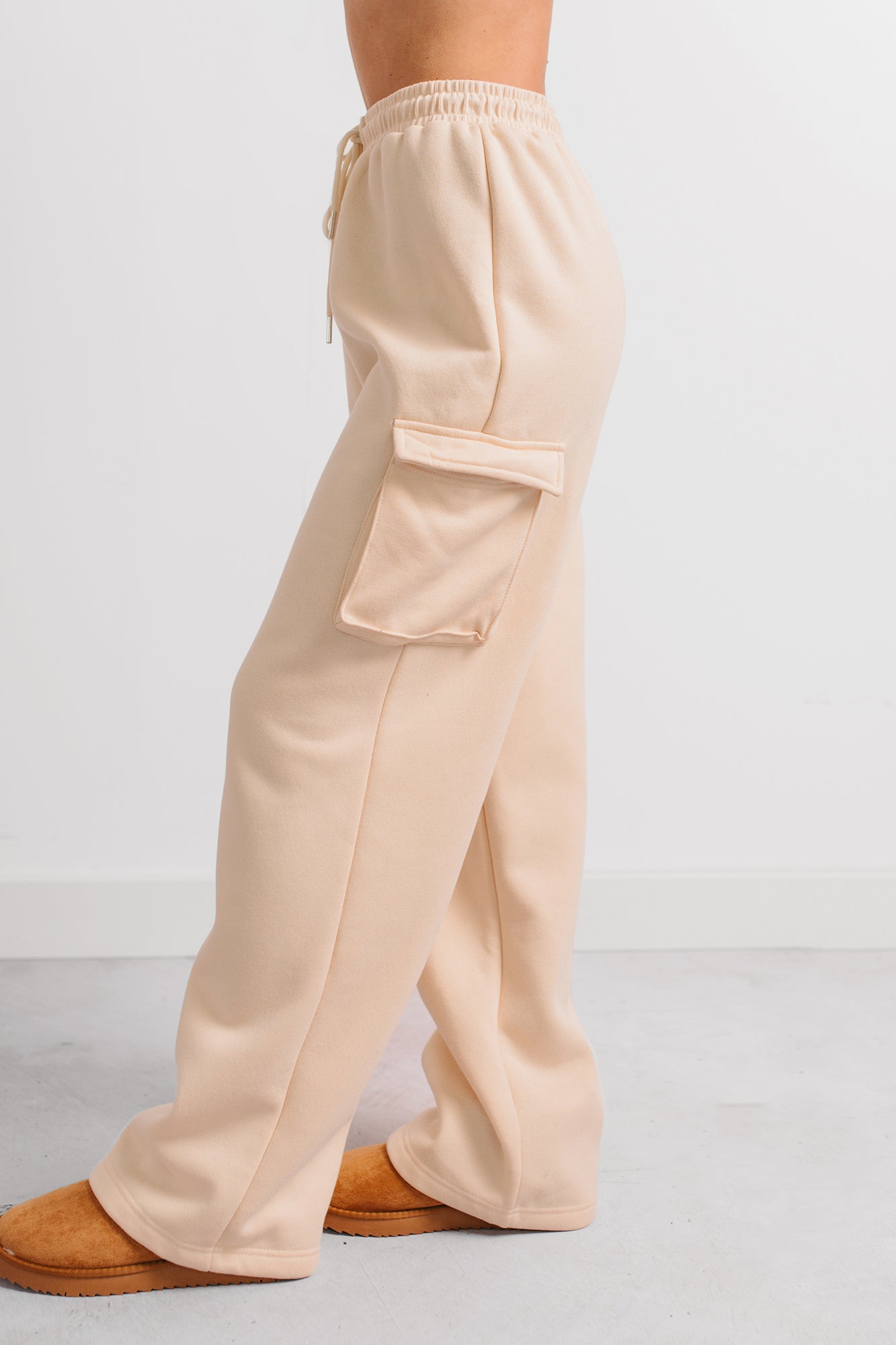Daily Pause Wide Leg Cargo Sweatpants (Cream)-The Formal Wear