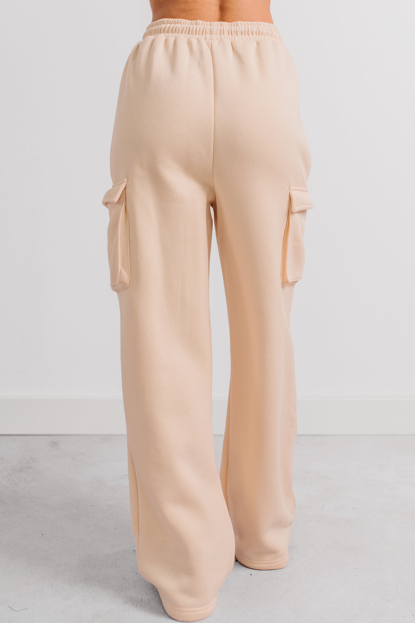 Daily Pause Wide Leg Cargo Sweatpants (Cream)-The Formal Wear