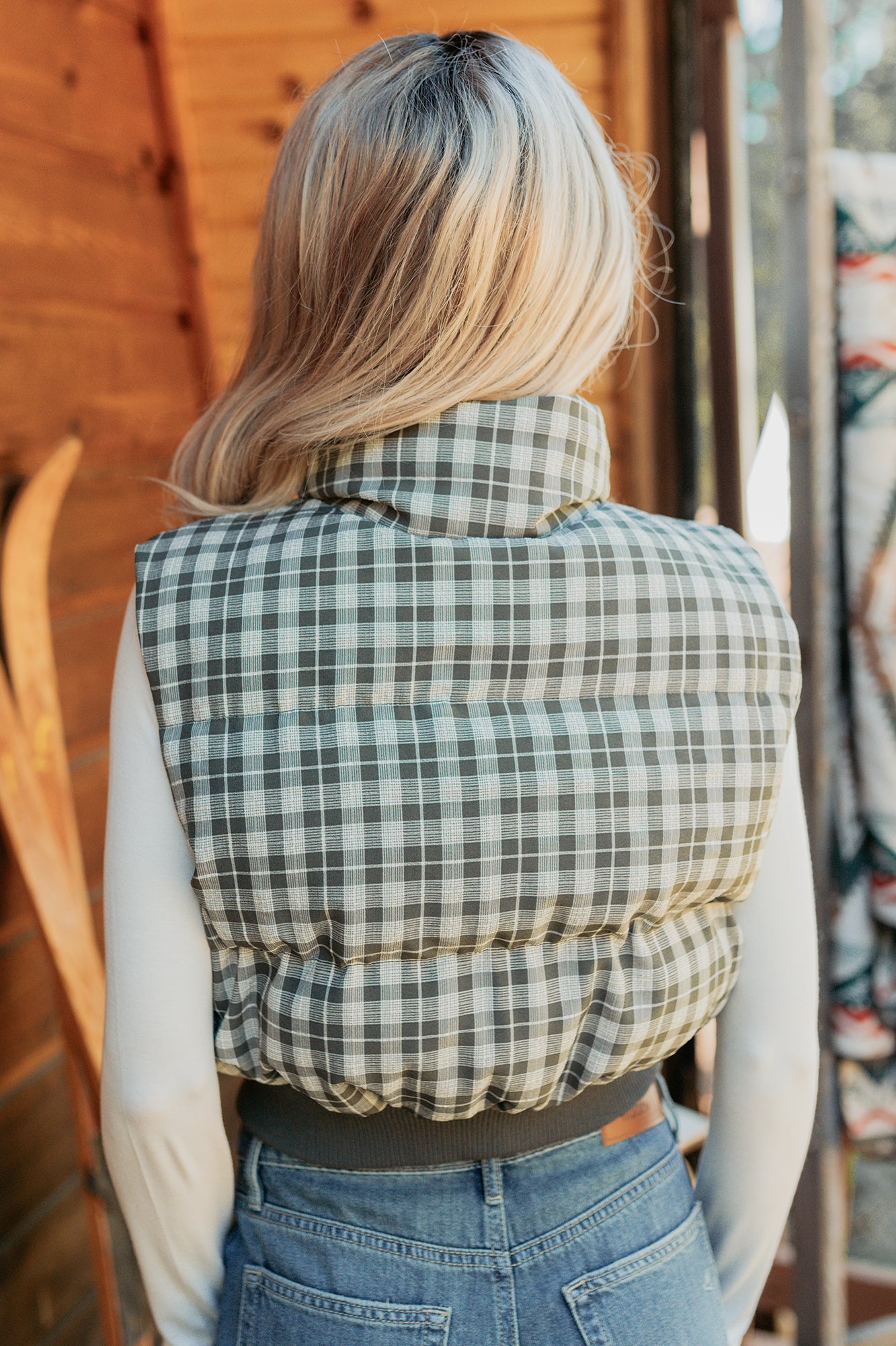 Polished Presence Plaid Puffer Vest (Olive)-The Formal Wear