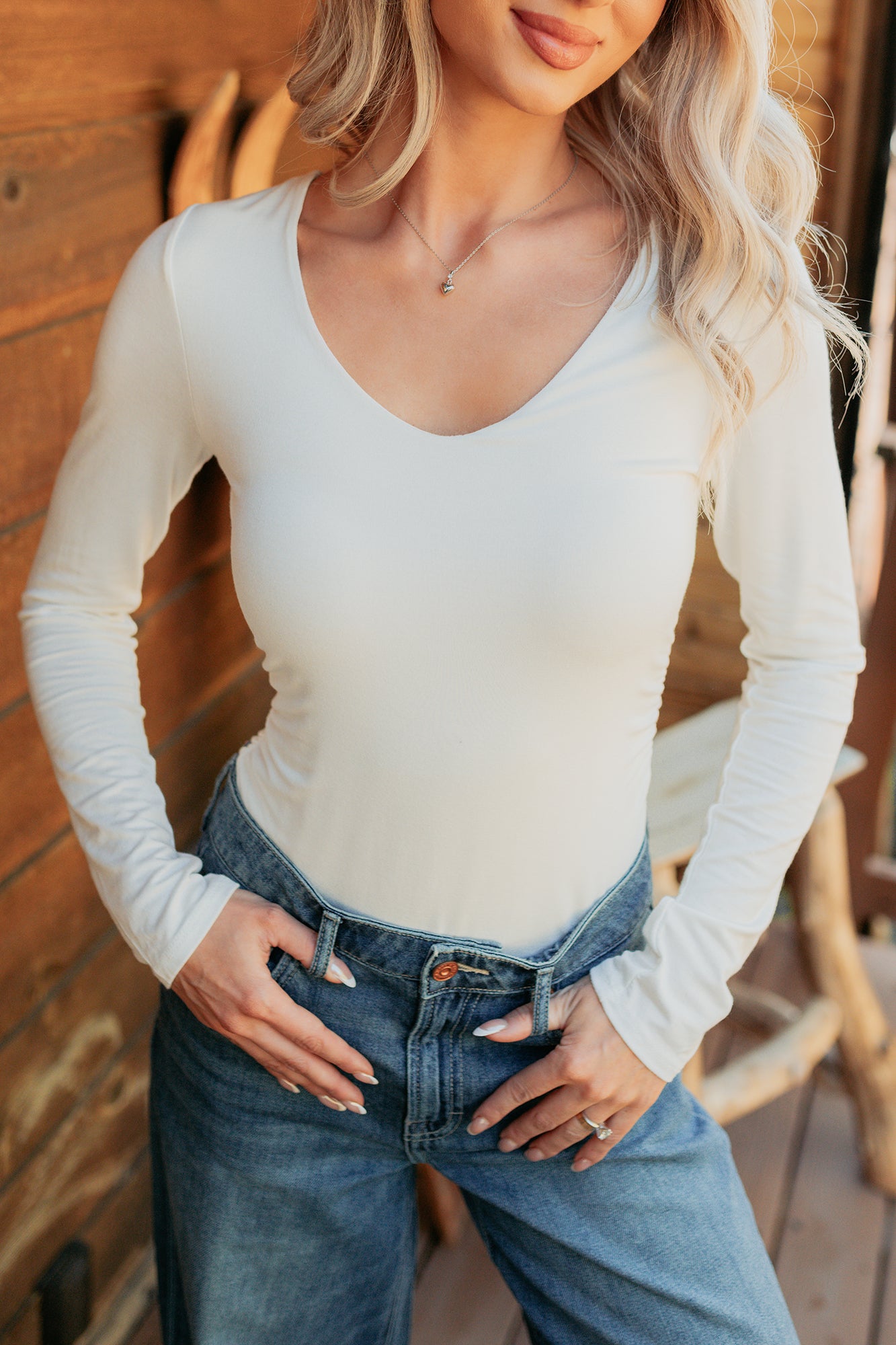 Unsaid Things Long Sleeve V Neck Top (Ivory)-The Formal Wear