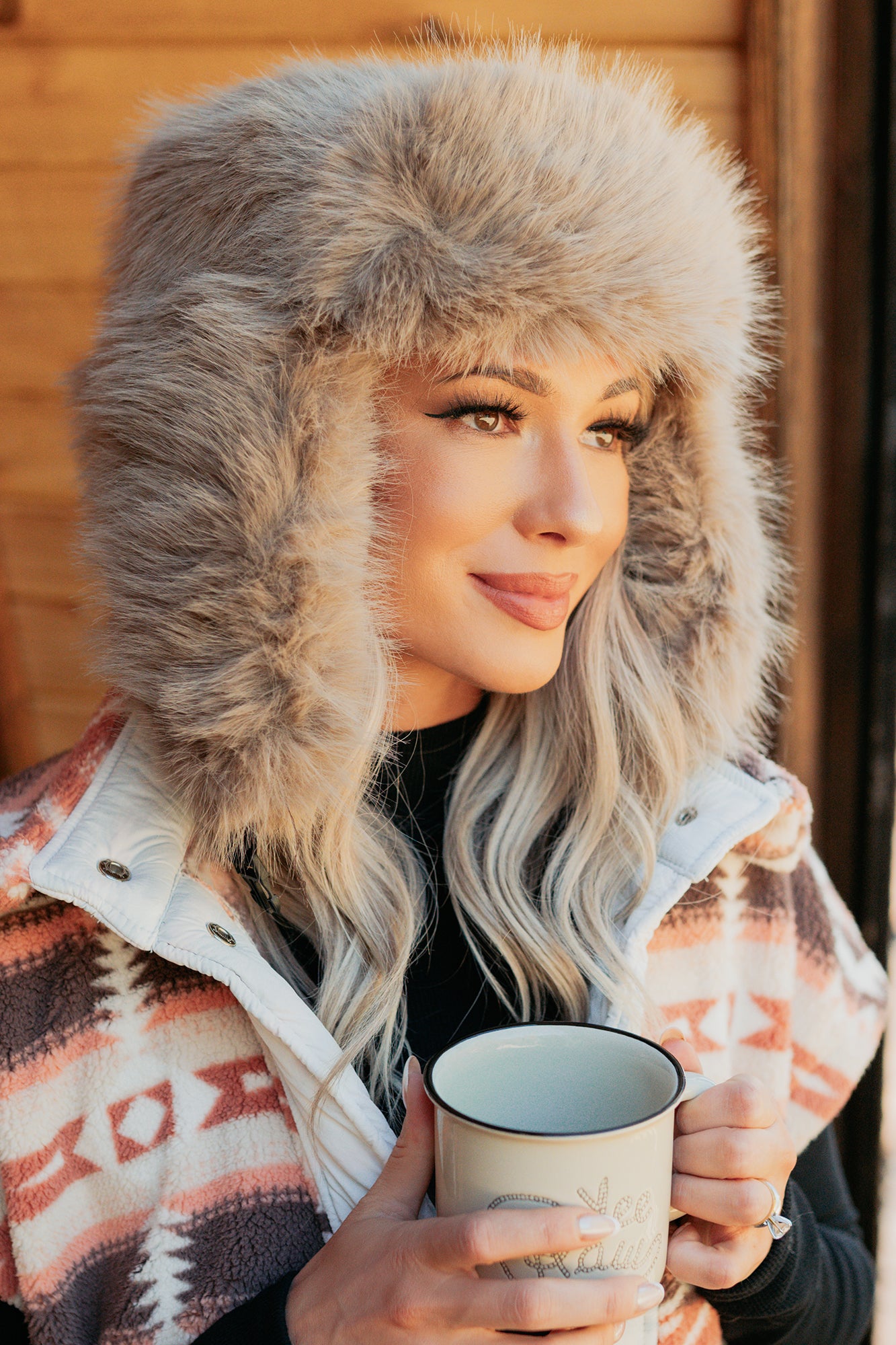 Frosty Nights Faux Fur Hooded Winter Hat (Khaki)-The Formal Wear