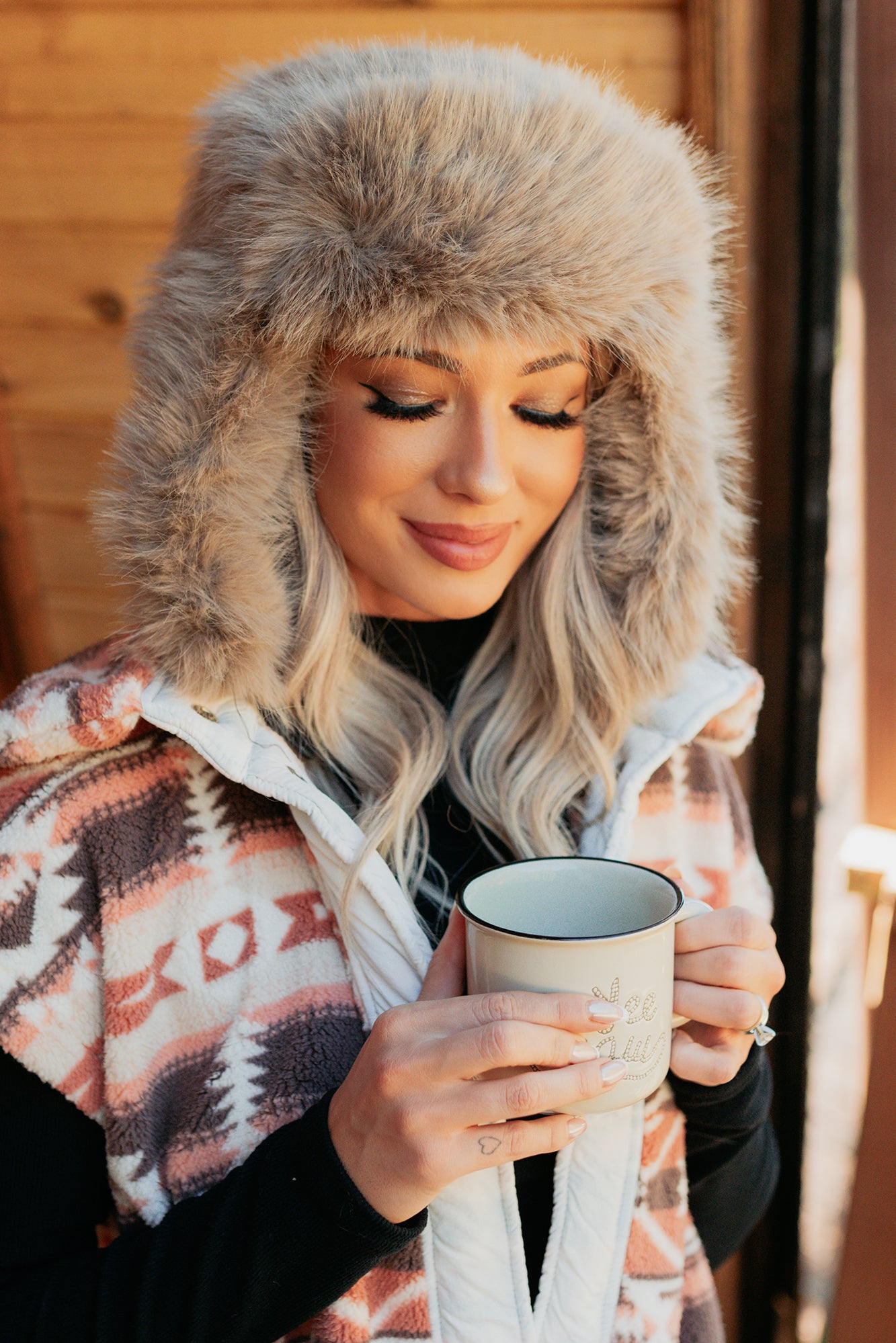 Frosty Nights Faux Fur Hooded Winter Hat (Khaki)-The Formal Wear