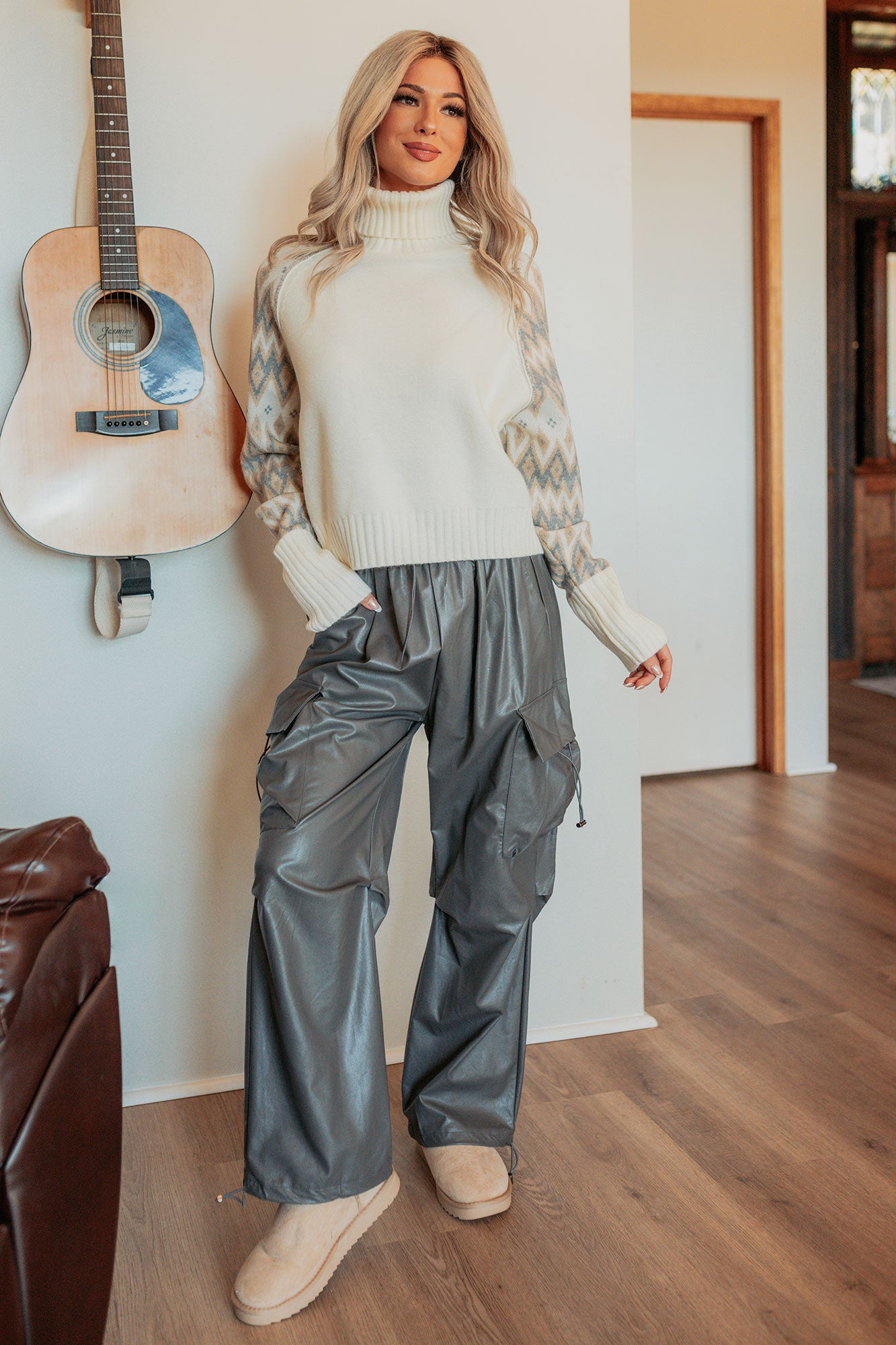 New Horizons Abstract Turtle Neck Sweater (Cream)-The Formal Wear