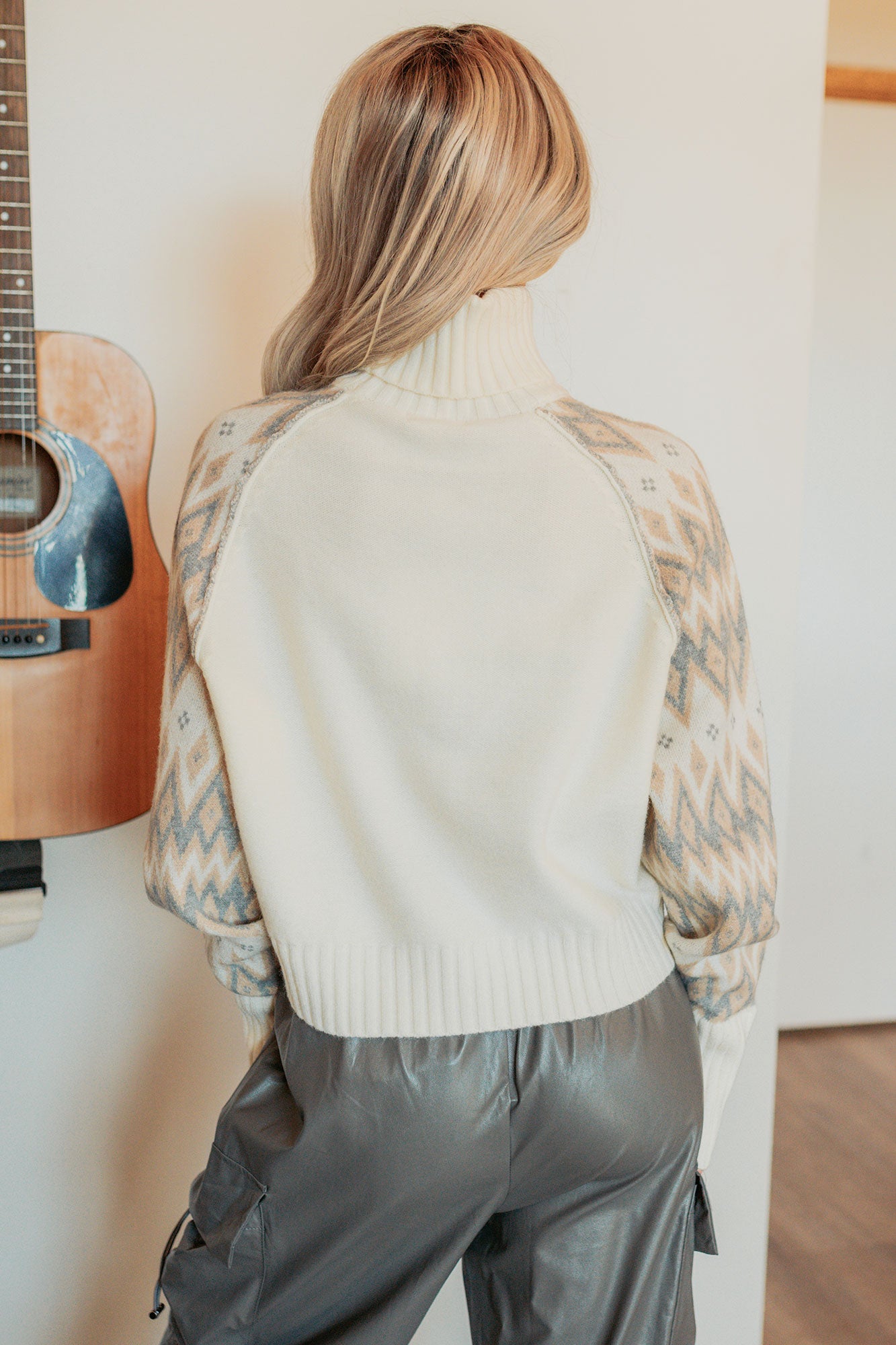 New Horizons Abstract Turtle Neck Sweater (Cream)-The Formal Wear