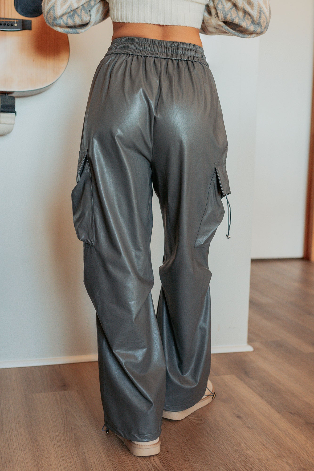 Don't Be Shy Faux Leather Cargo Pants (Grey)-The Formal Wear