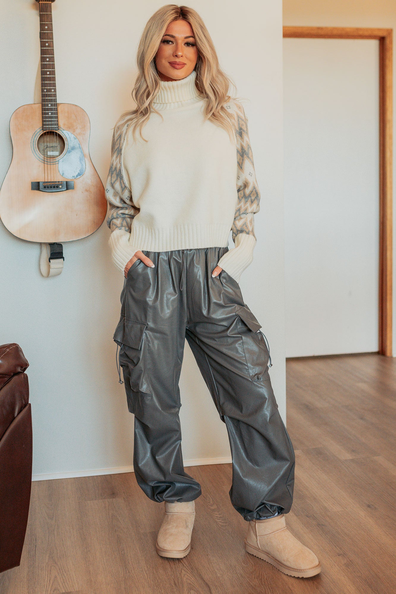 New Horizons Abstract Turtle Neck Sweater (Cream)-The Formal Wear